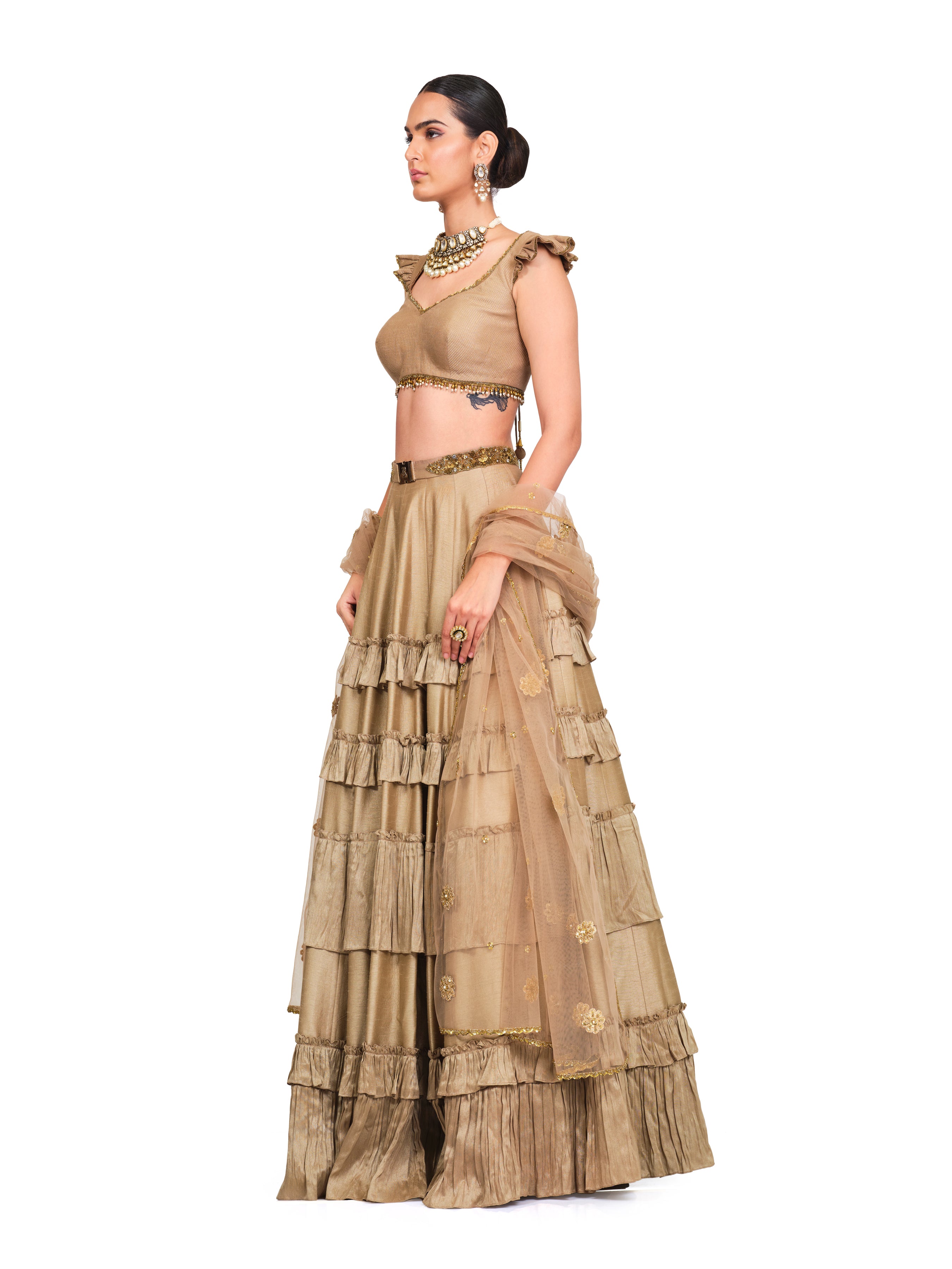 Silk Frill Lehenga With Ruffled Blouse