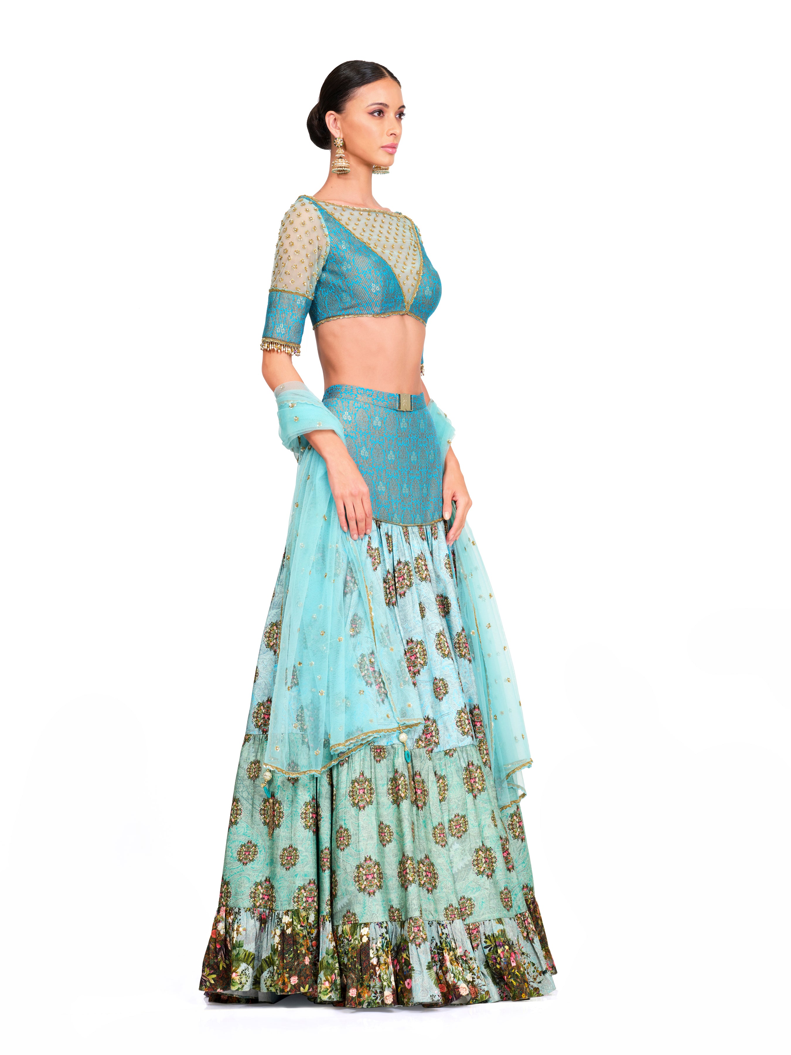 Brocade Lehenga With Sequin Blouse