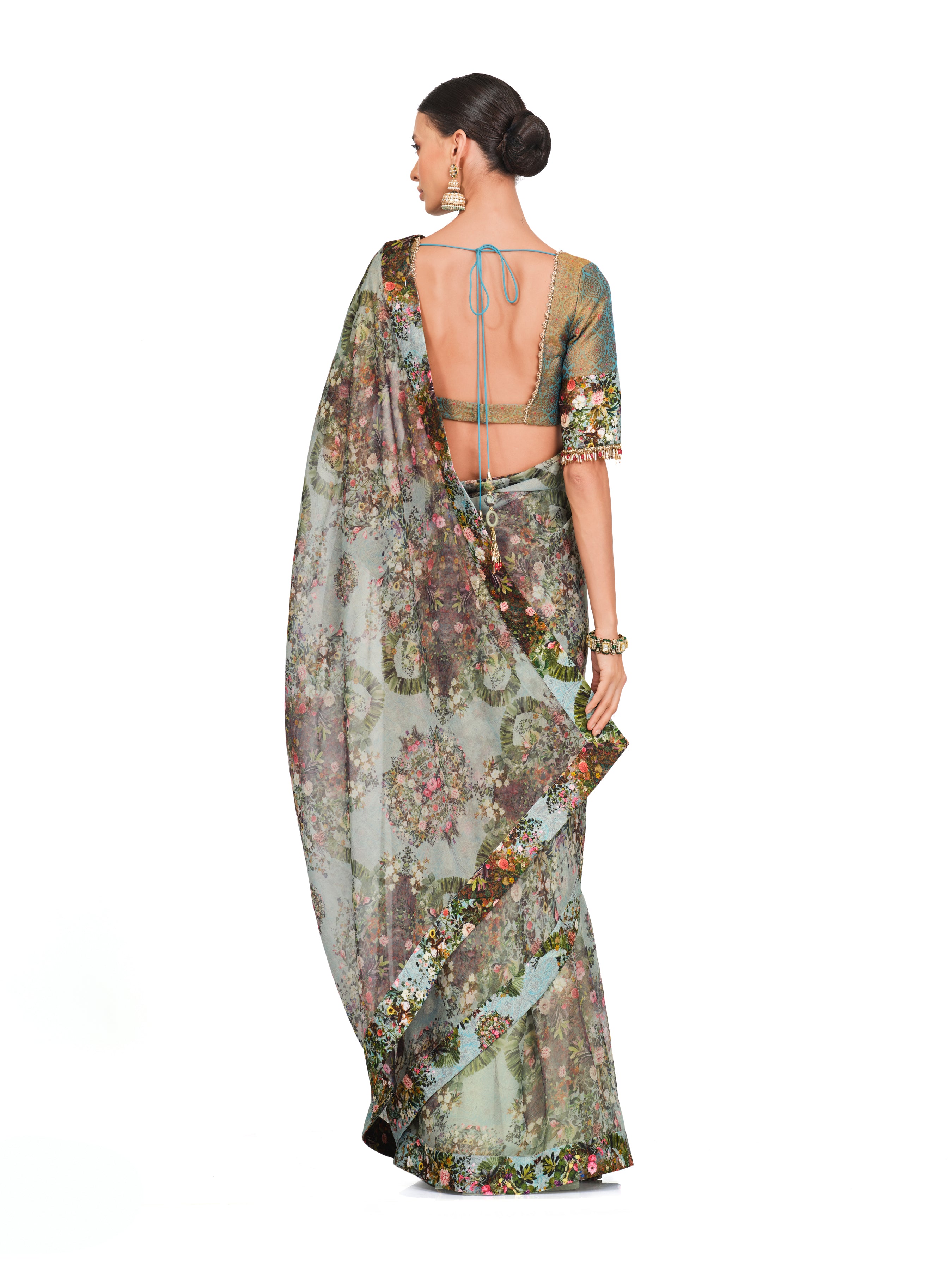 Printed Organza Saree With Brocade Blouse