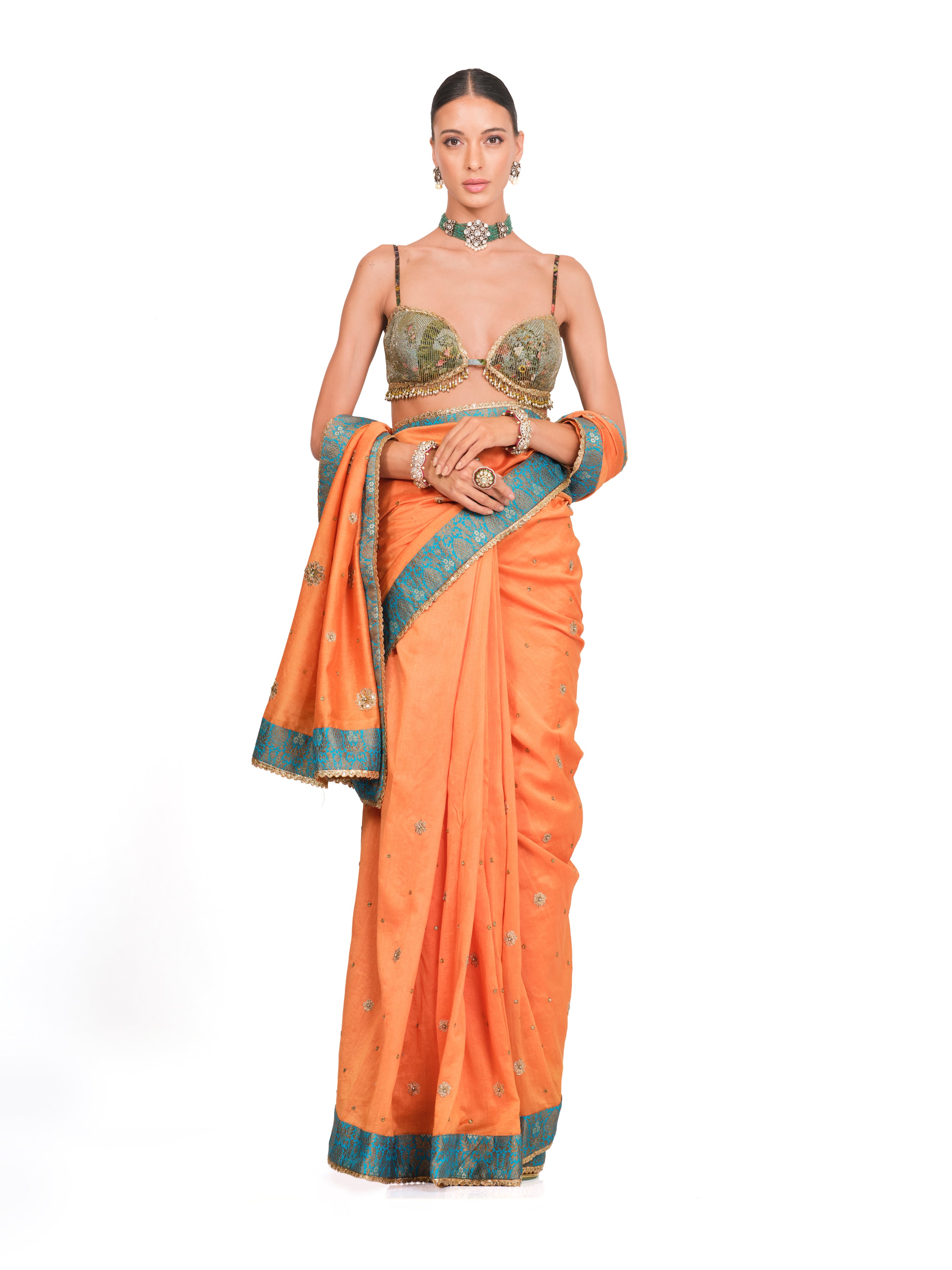 Chanderi Saree With Brocade Tassel Blouse