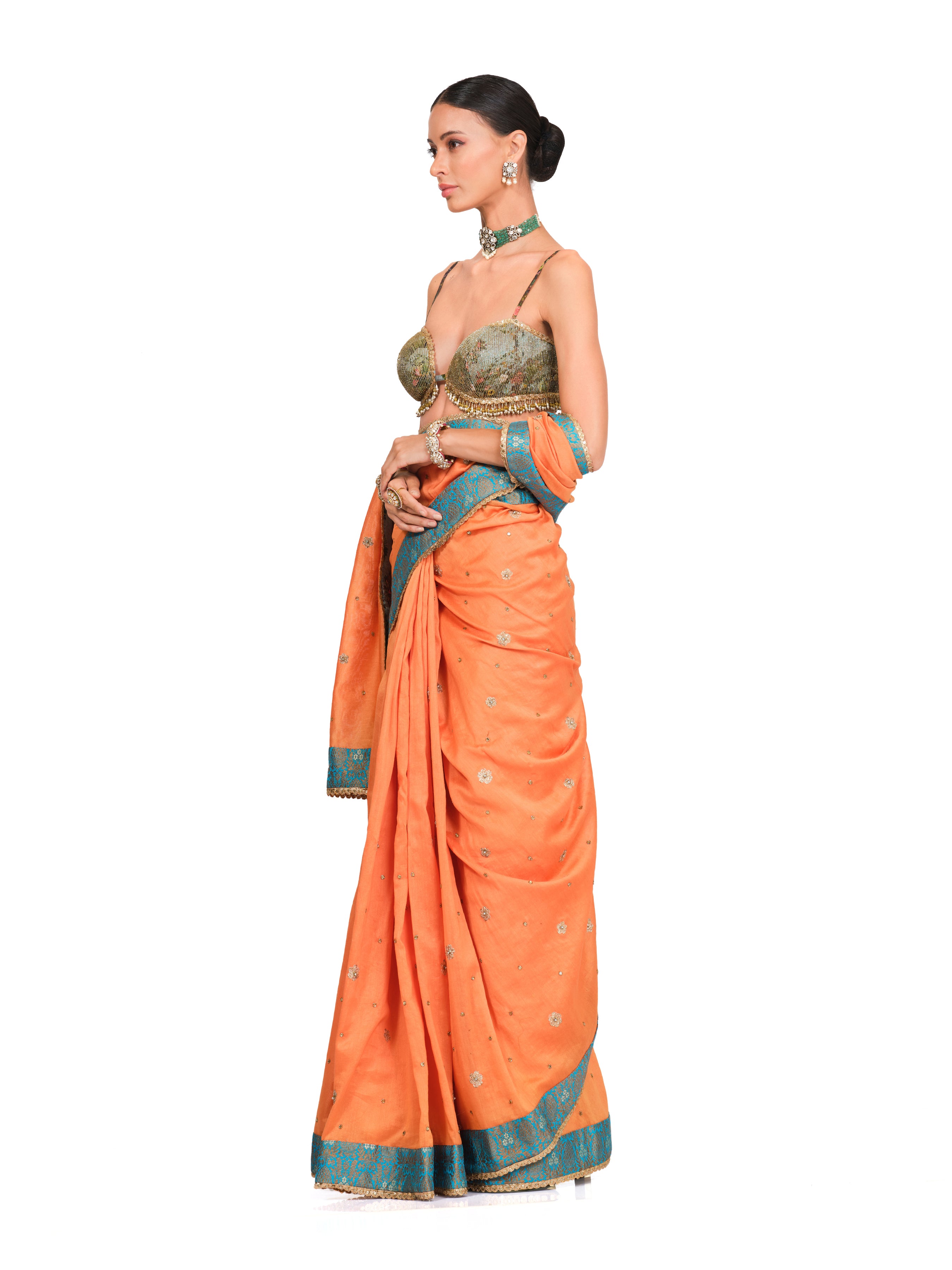Chanderi Saree With Brocade Tassel Blouse