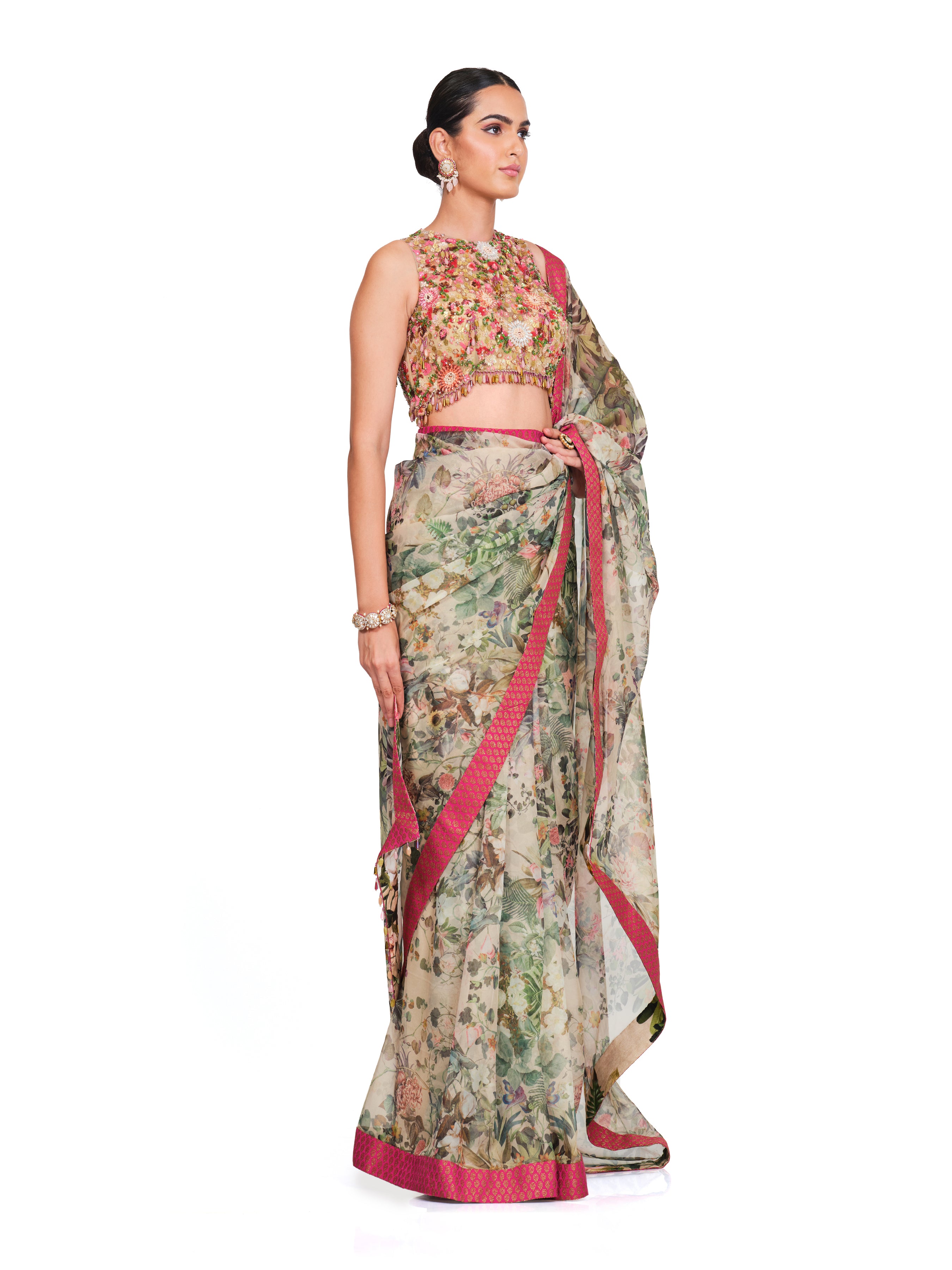 Organza Saree With Tassel Blouse