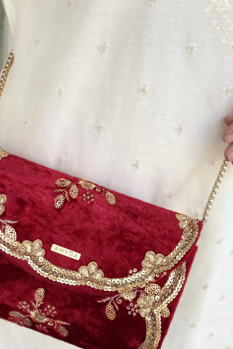 Ras Velvet Embroidered Flapover - Red