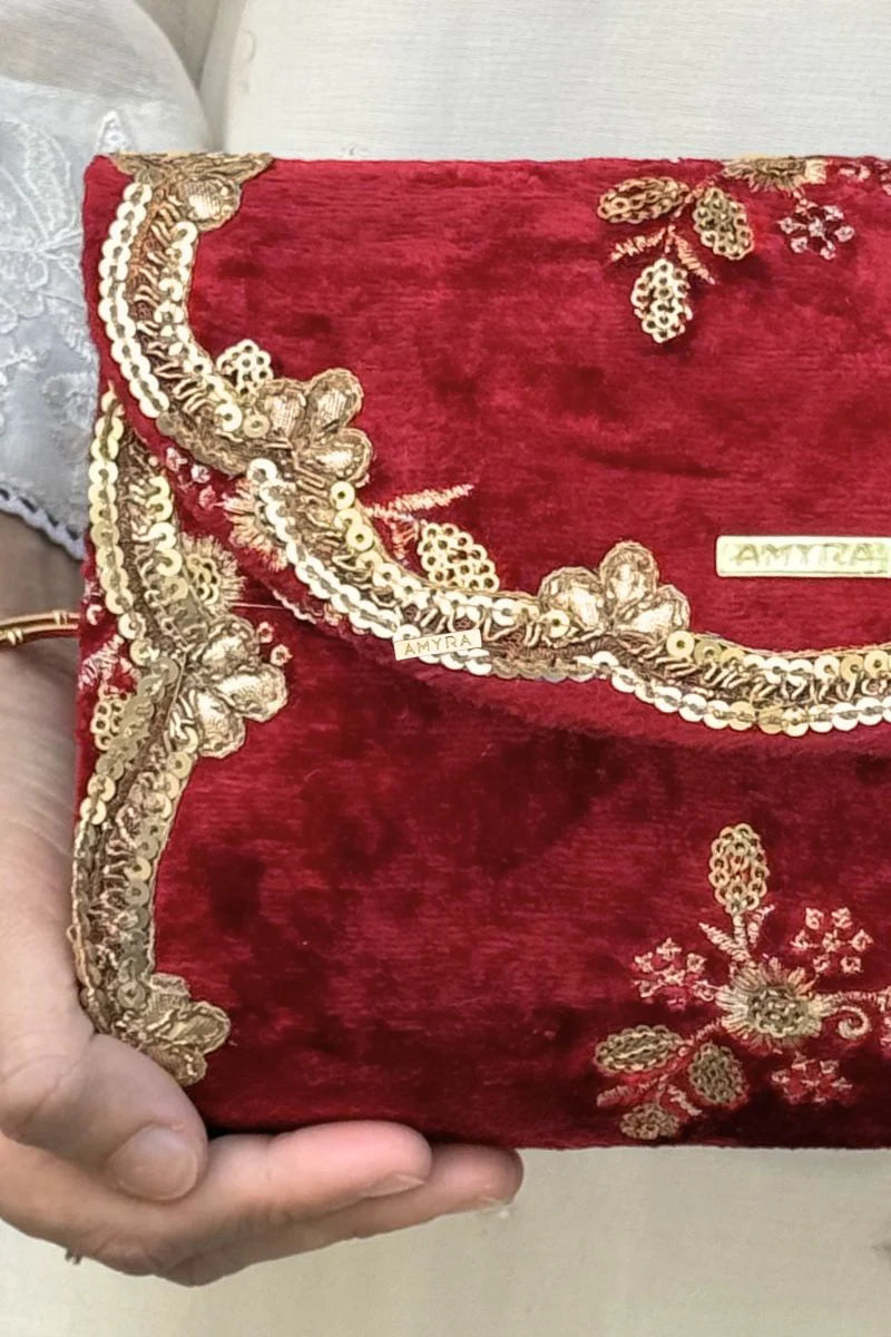 Ras Velvet Embroidered Flapover - Red