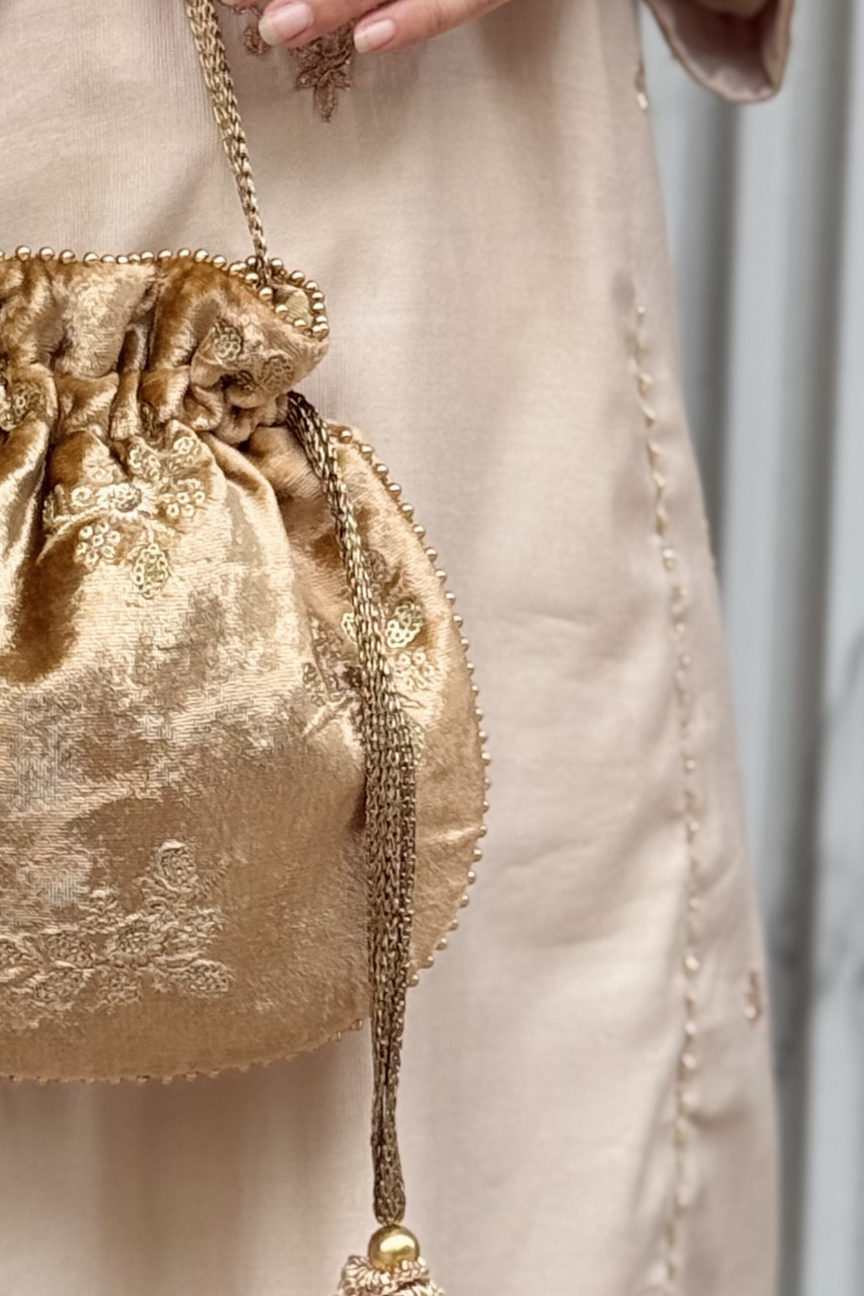 Ras Velvet Embroidered Potli - Gold