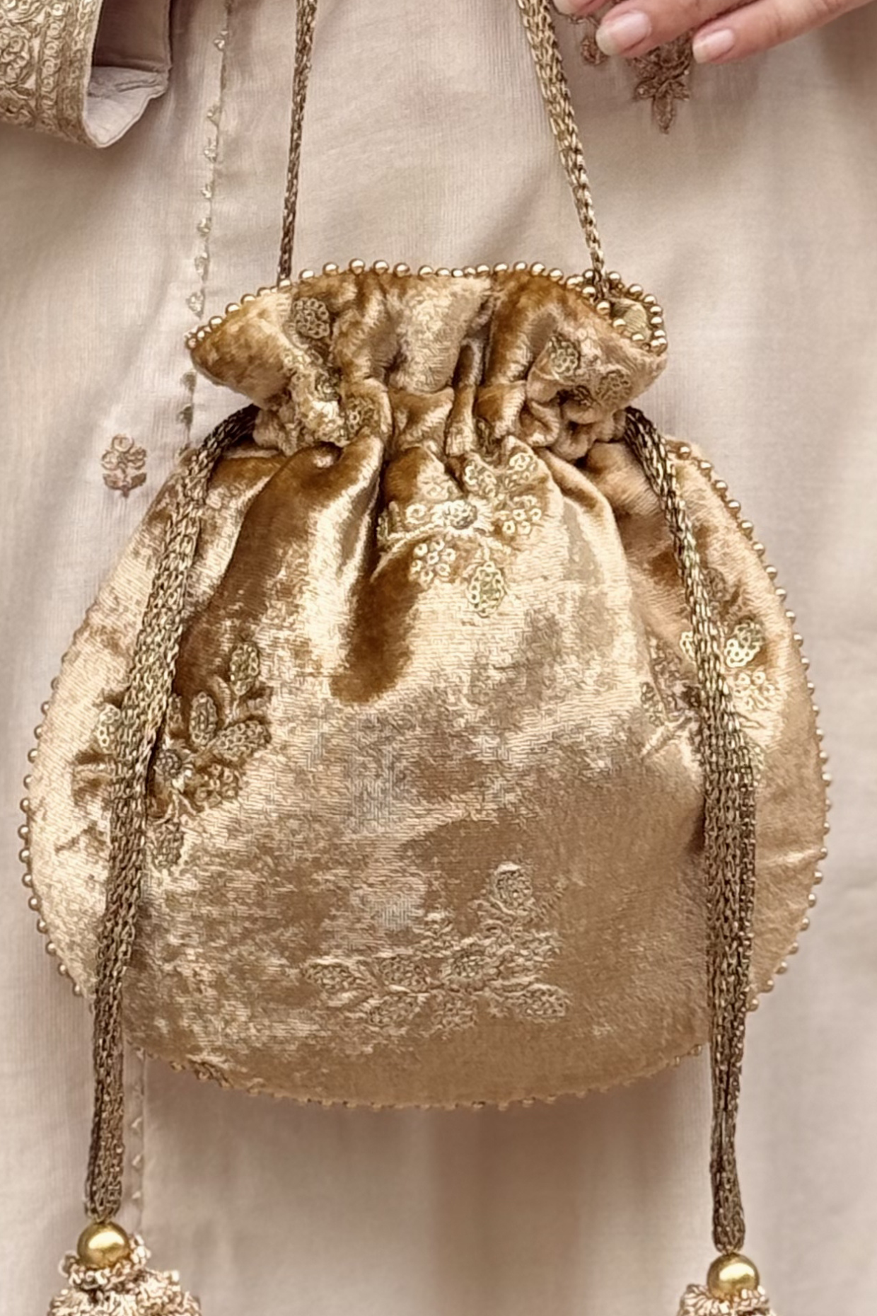 Ras Velvet Embroidered Potli - Gold
