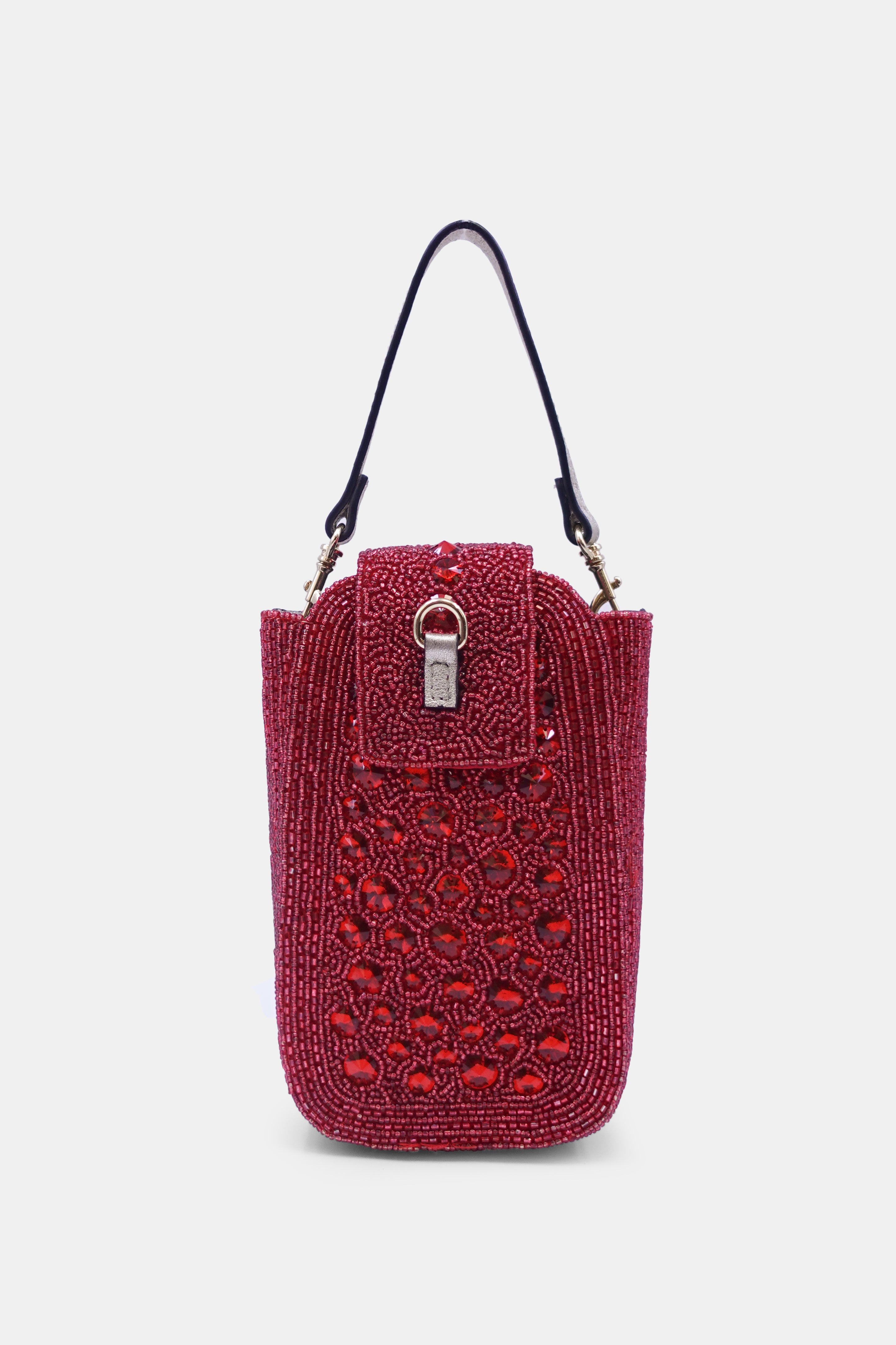 Red Maroon Crystal Embellished Clutch
