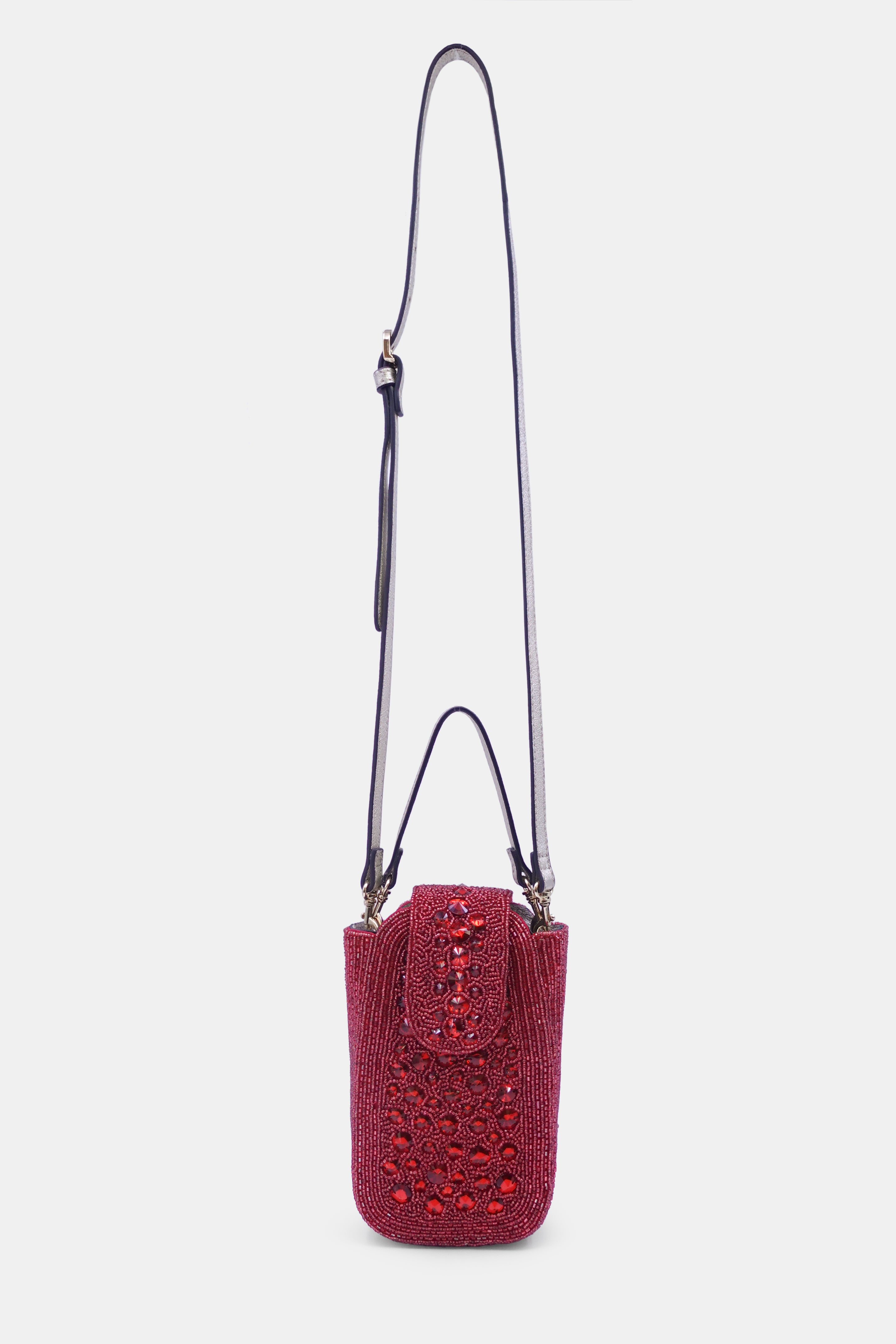 Red Maroon Crystal Embellished Clutch