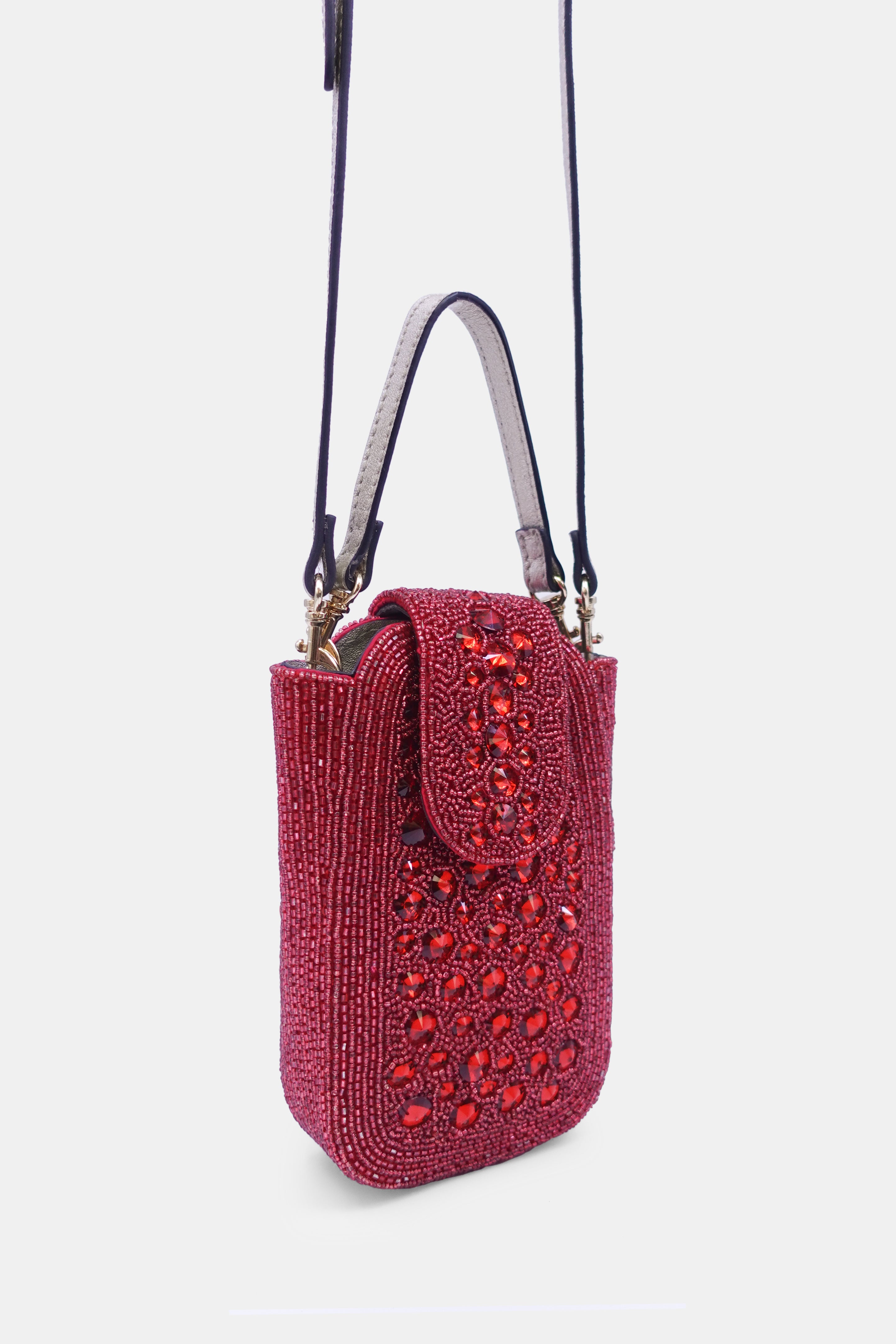 Red Maroon Crystal Embellished Clutch