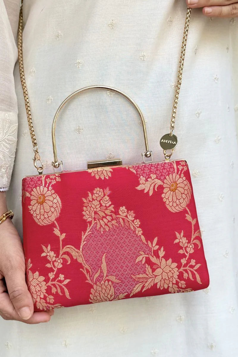 Simar Pure Katan Silk Clutch - Red