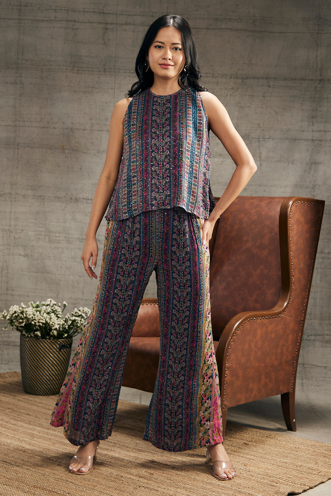 Ikaya Printed Sequin Co-ord Set
