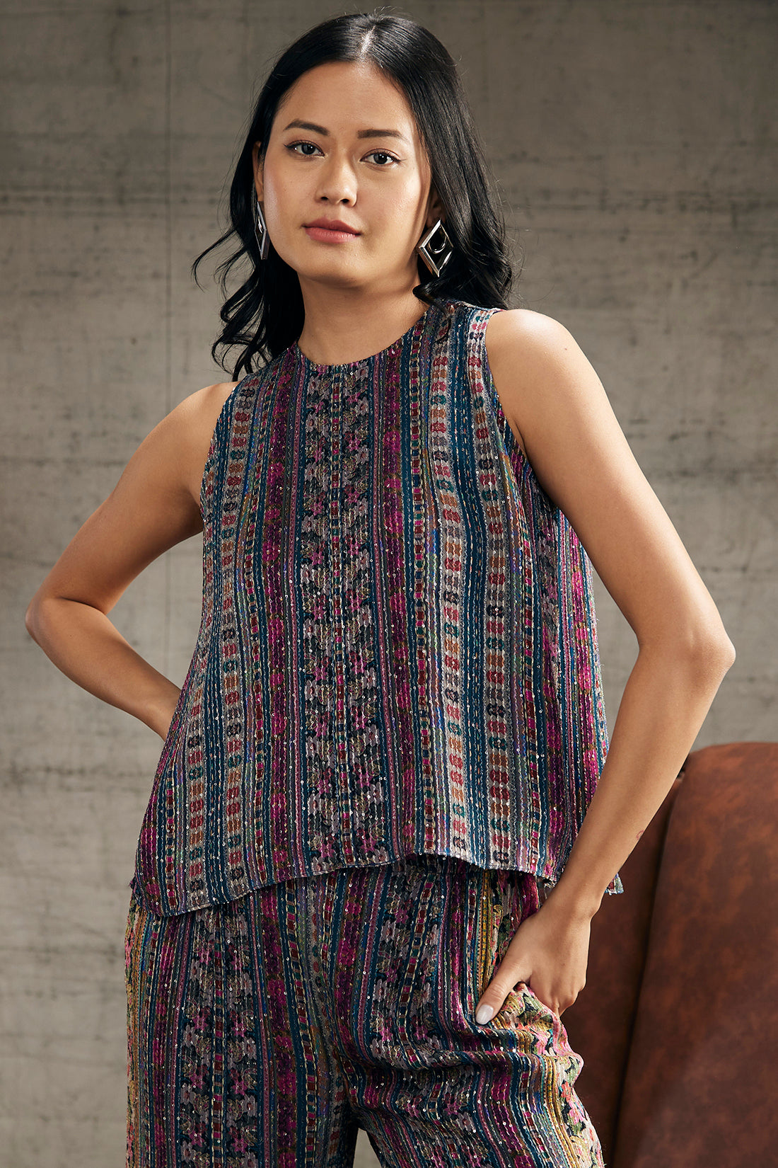 Ikaya Printed Sequin Co-ord Set
