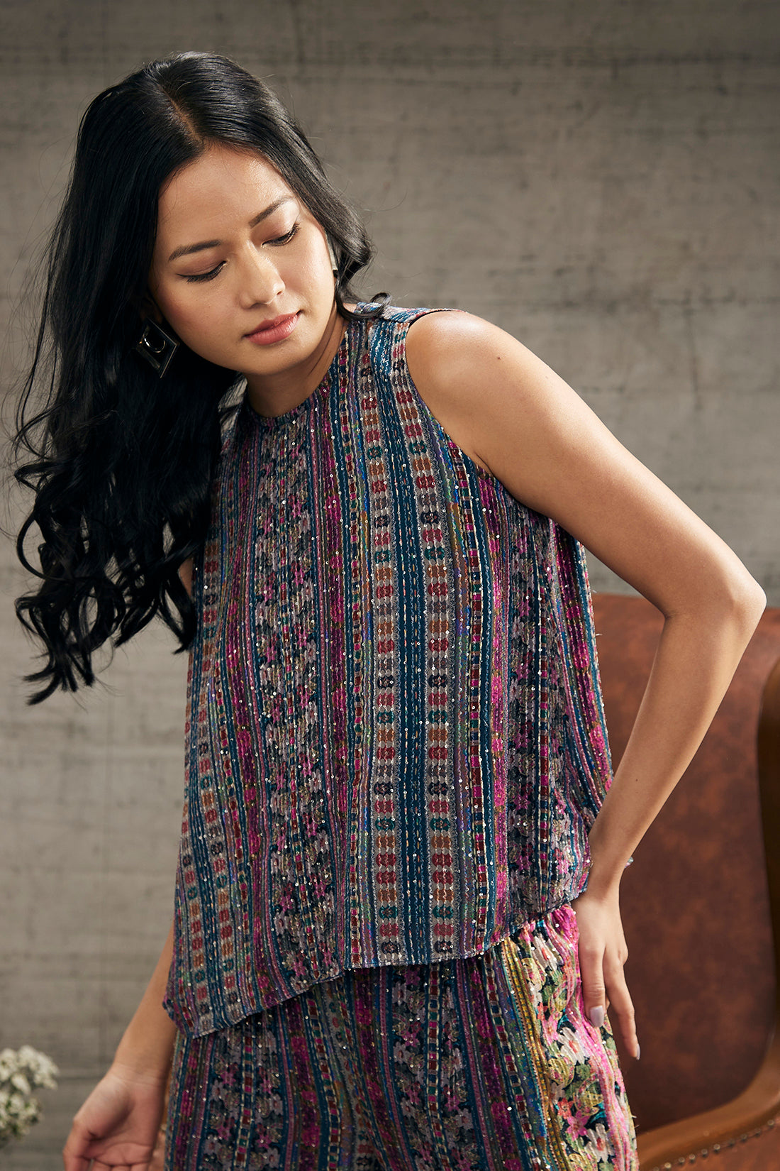 Ikaya Printed Sequin Co-ord Set