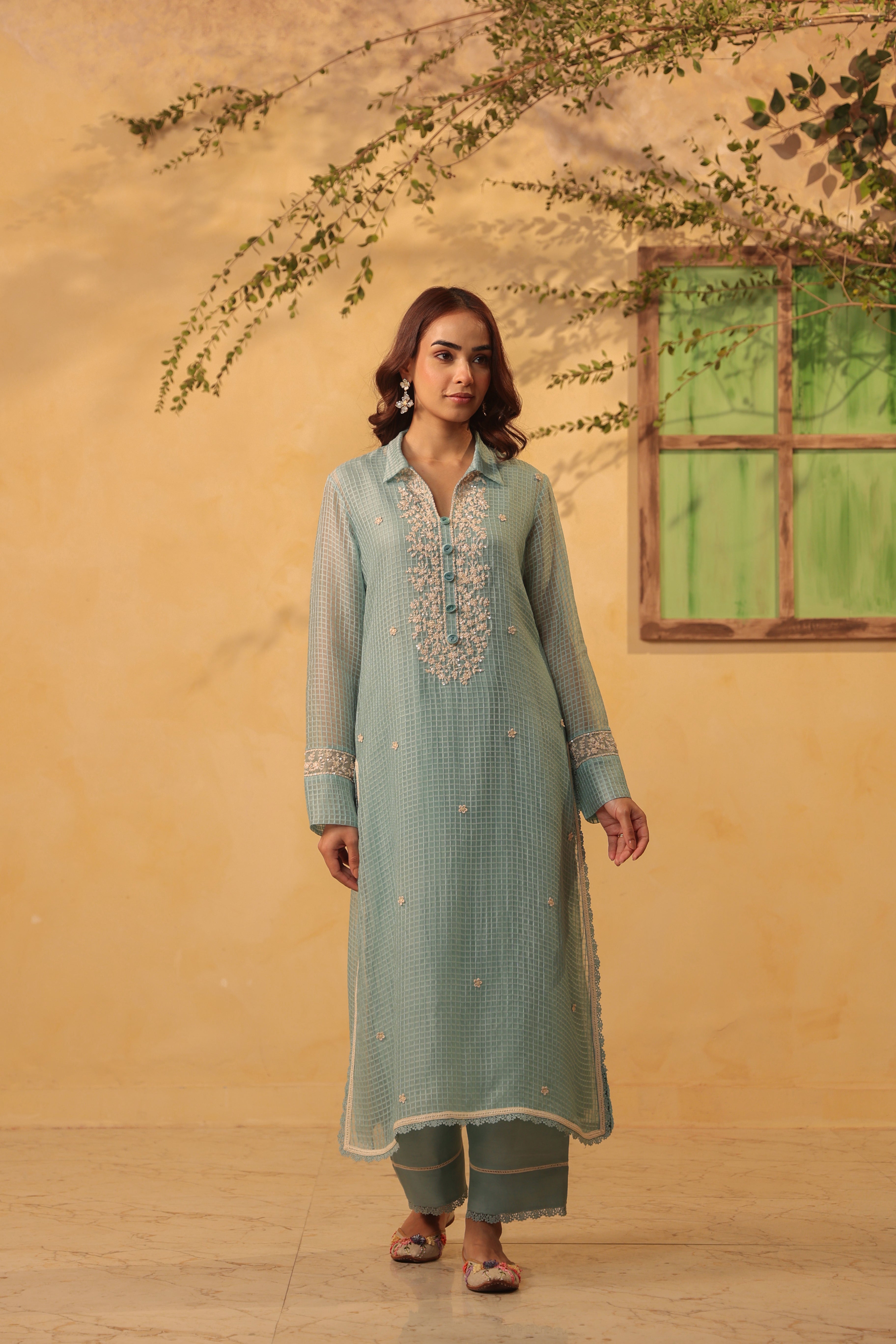 Vaayu Light Blue Collar Kurta Set