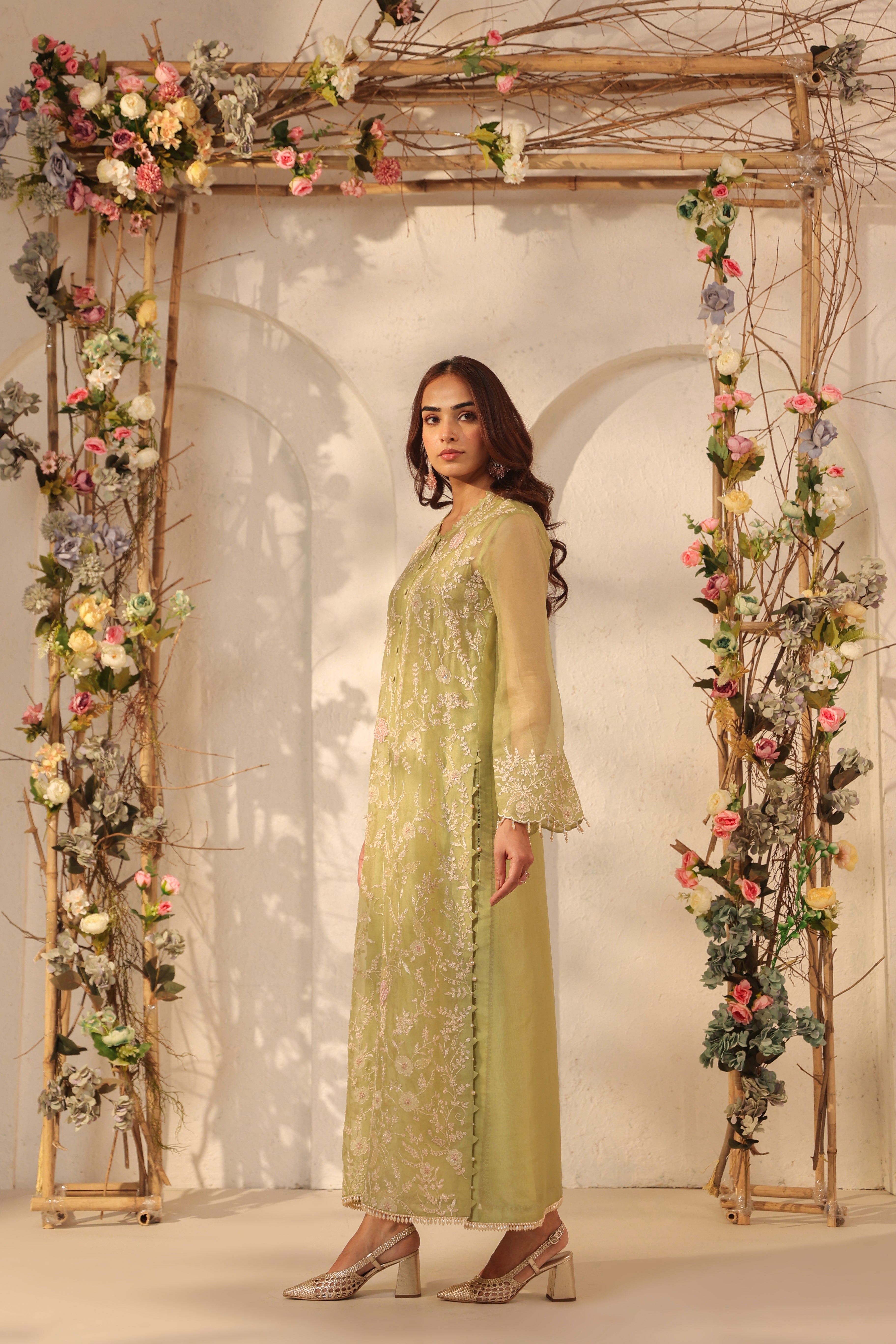 Vaayu Green Heavy Jaal Kurta Set