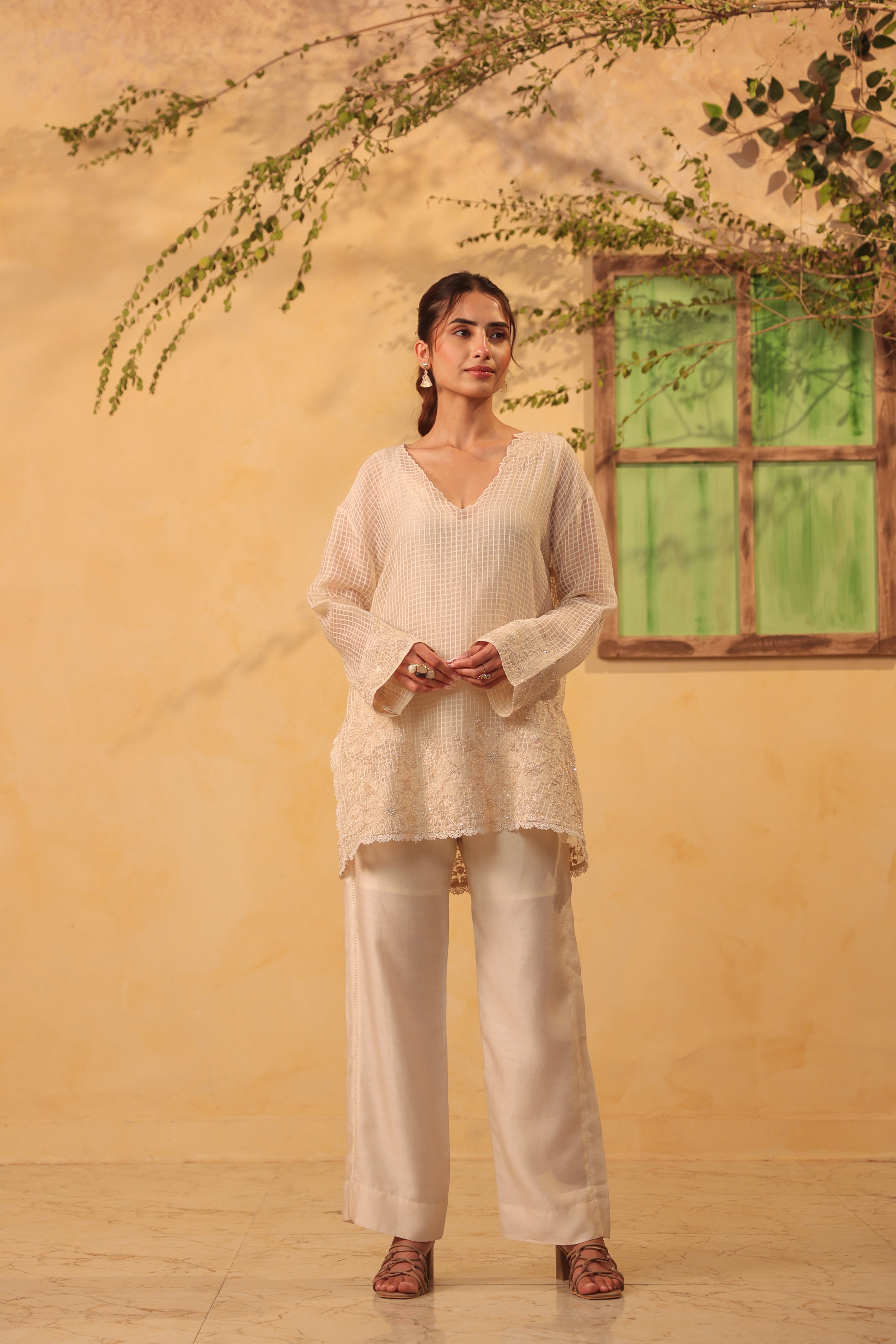 Vaayu Ivory Heavy Applique Co-ord Set