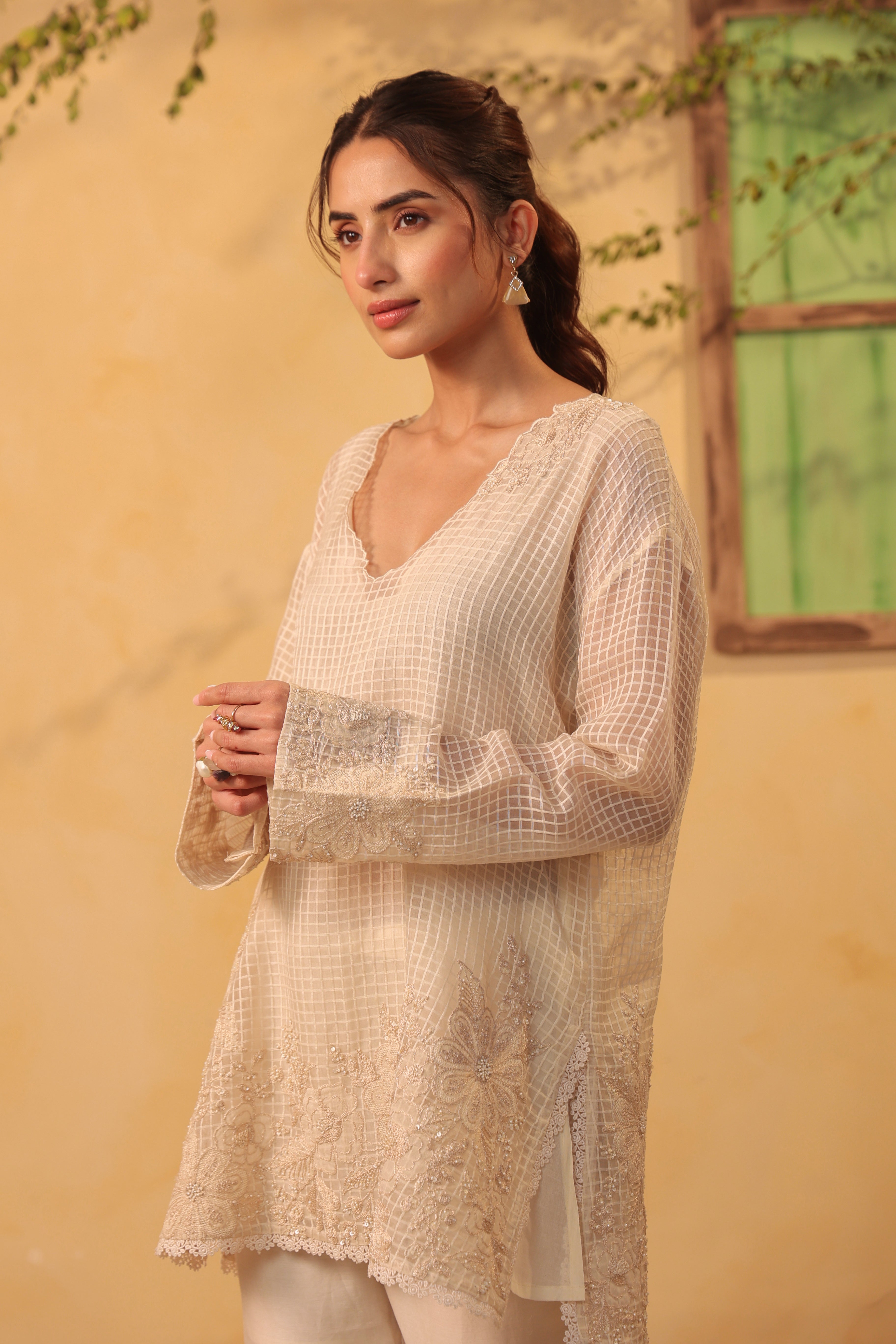 Vaayu Ivory Heavy Applique Co-ord Set