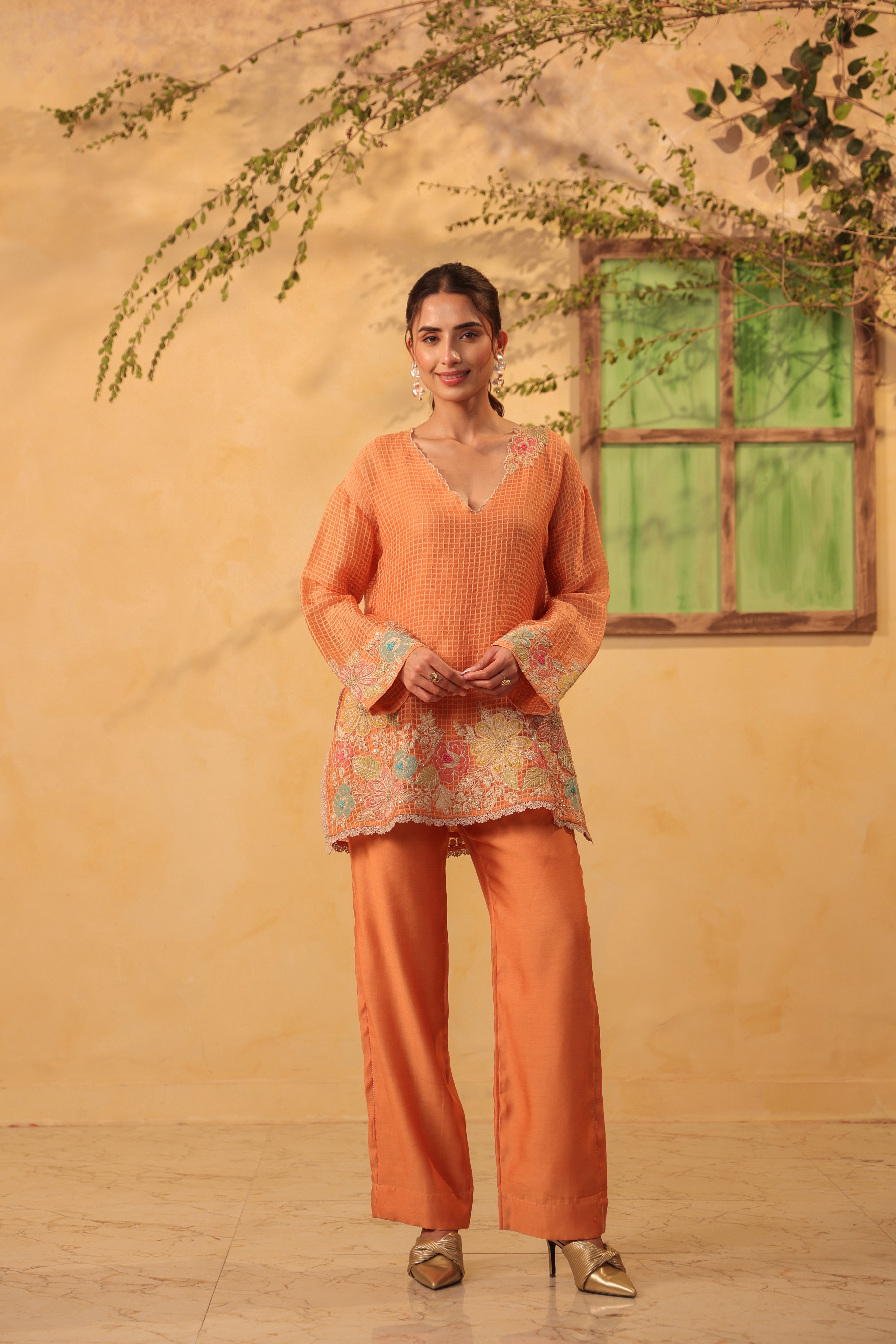 Vaayu Orange Heavy Applique Co-ord Set