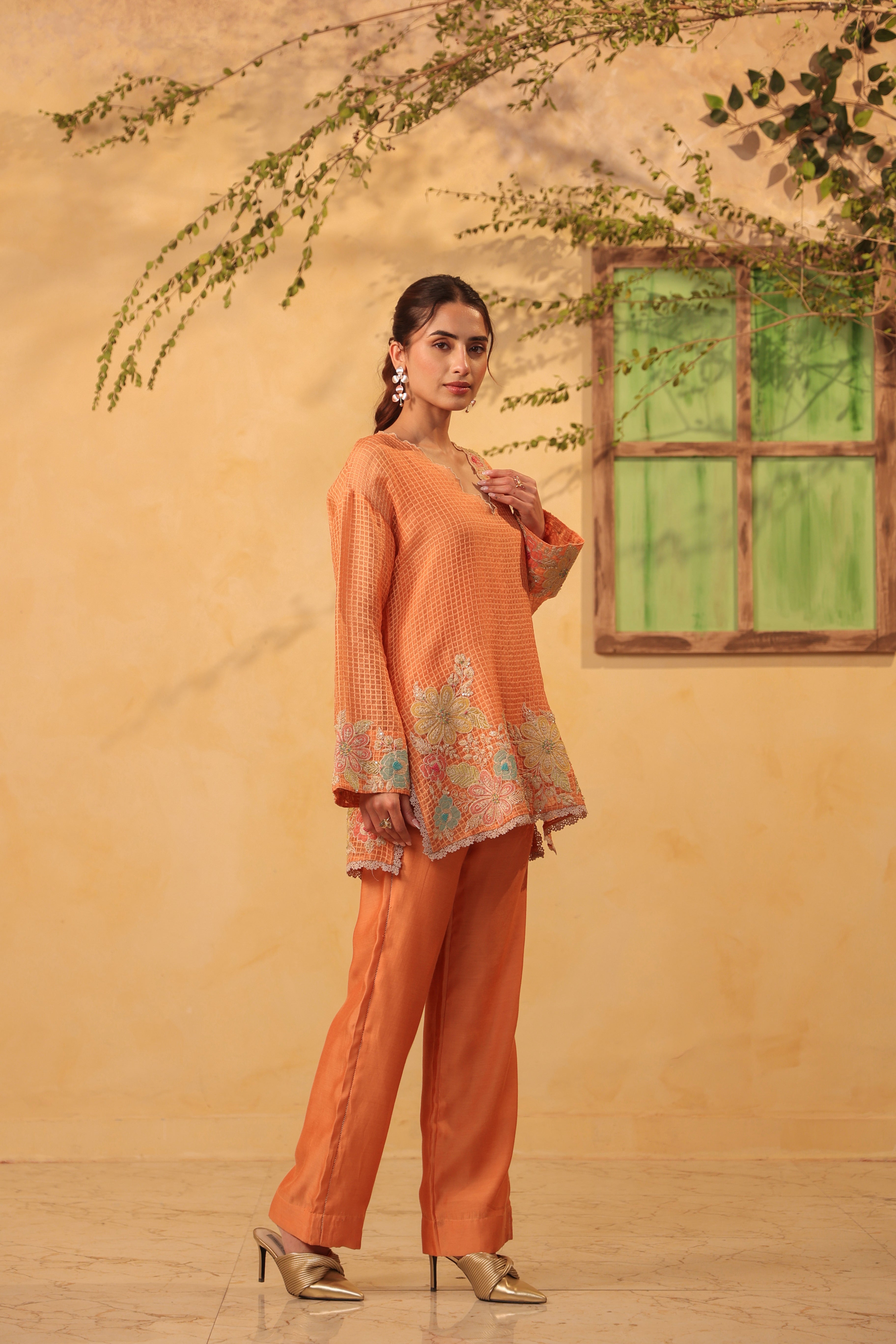 Vaayu Orange Heavy Applique Co-ord Set