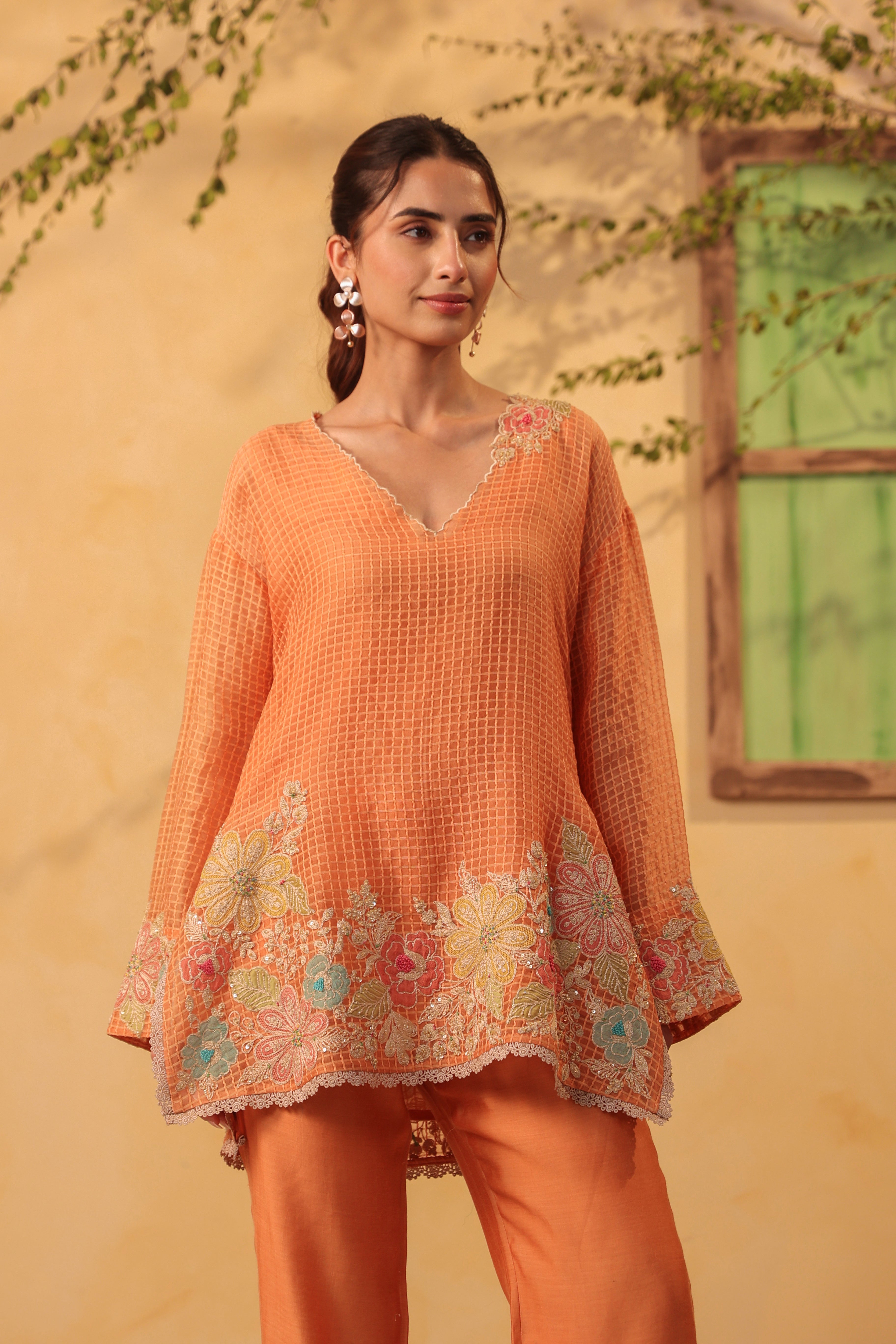 Vaayu Orange Heavy Applique Co-ord Set