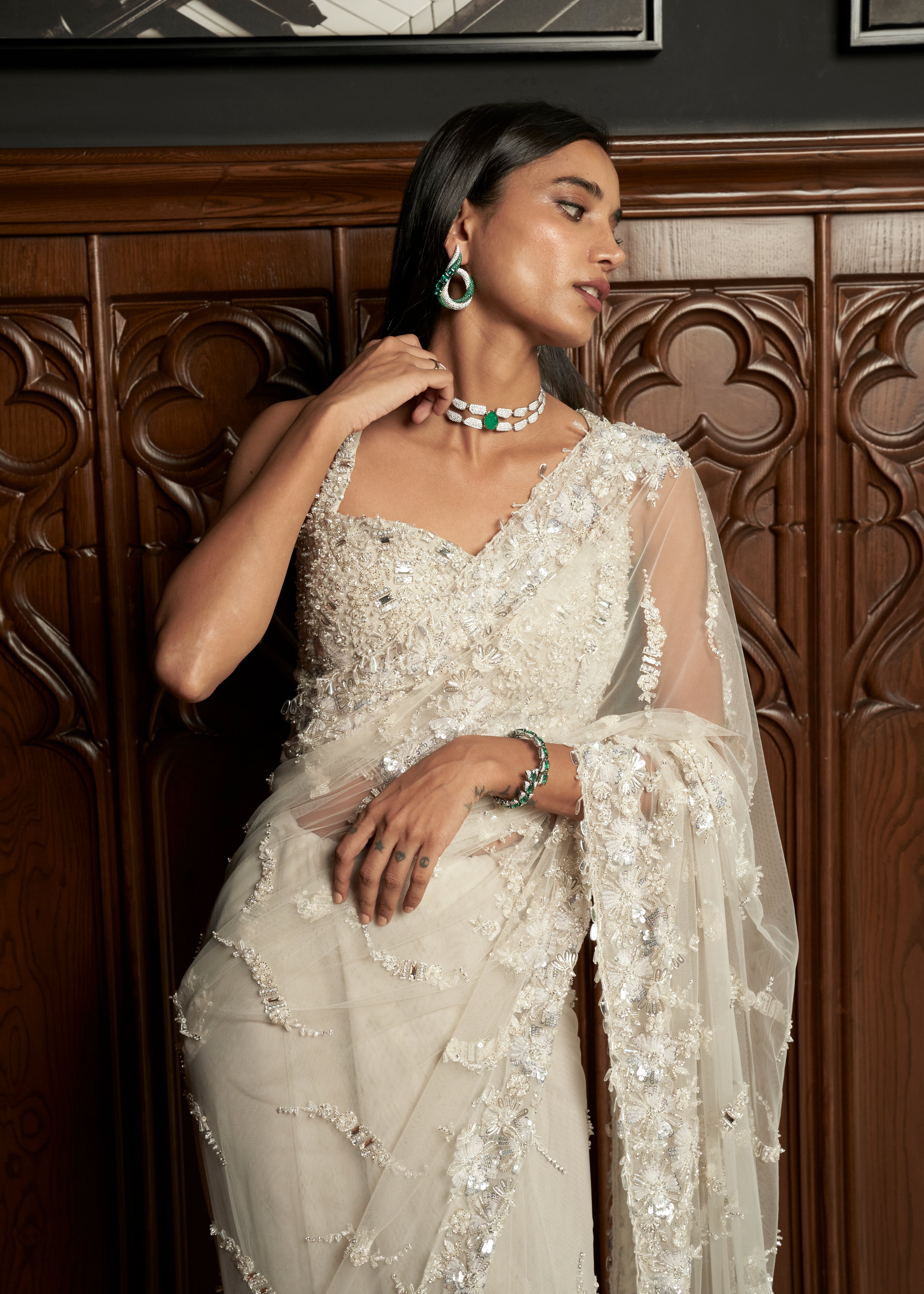 Grey Jacket-saree Set