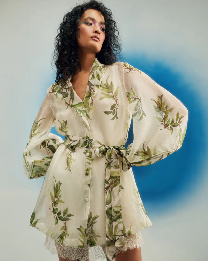 Organza Trench Dress W/ Belt And Slip