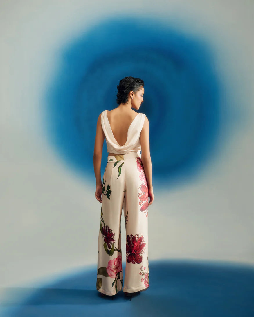 Drape Satin Top W/ Pearls