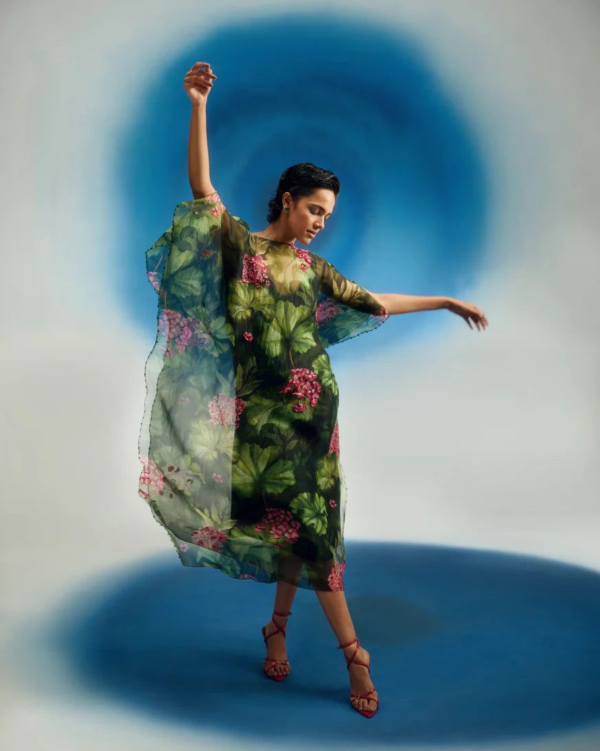 3d Floral Kaftan W/ Slip
