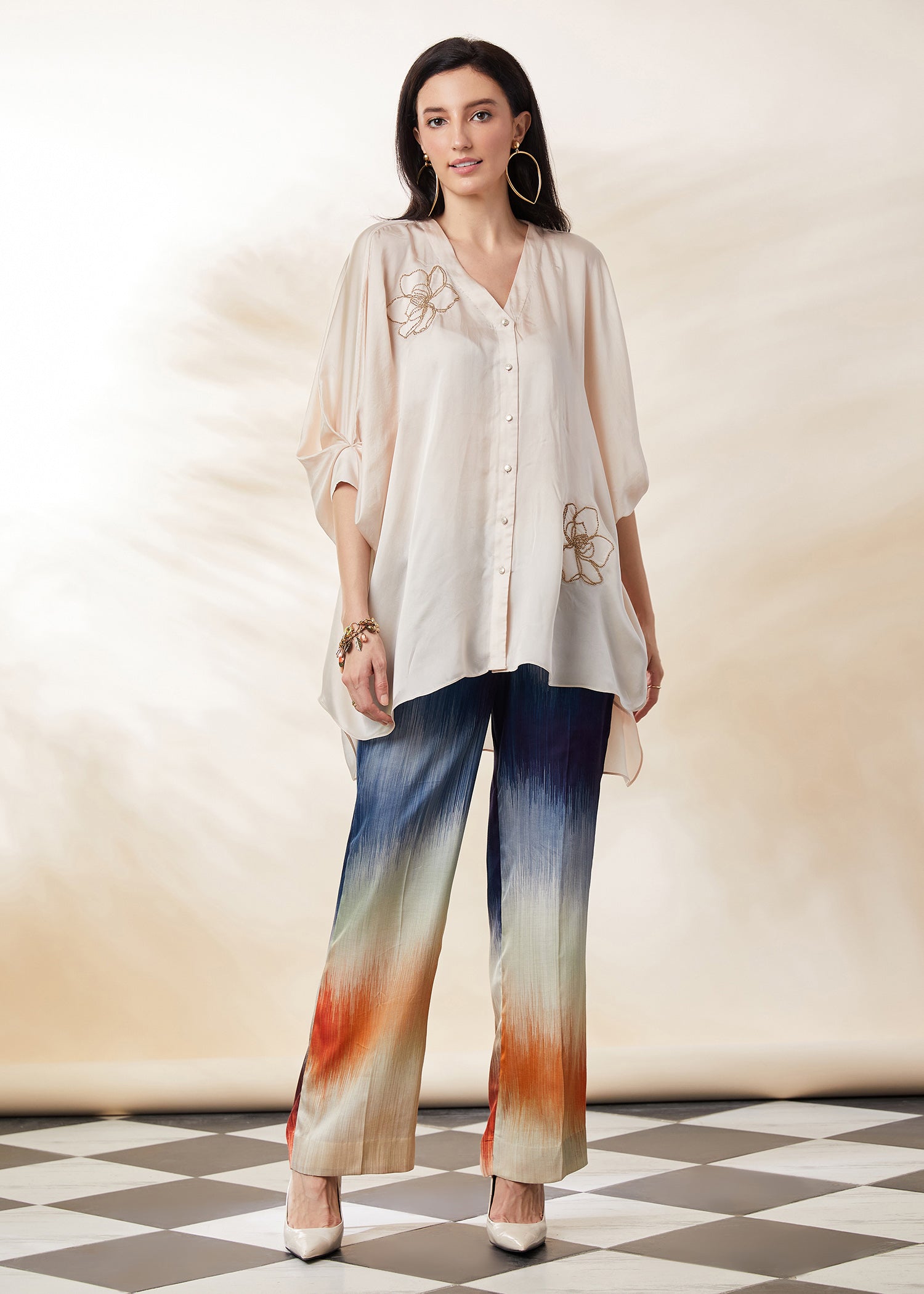Emb Shirt W/Printed Pant Set