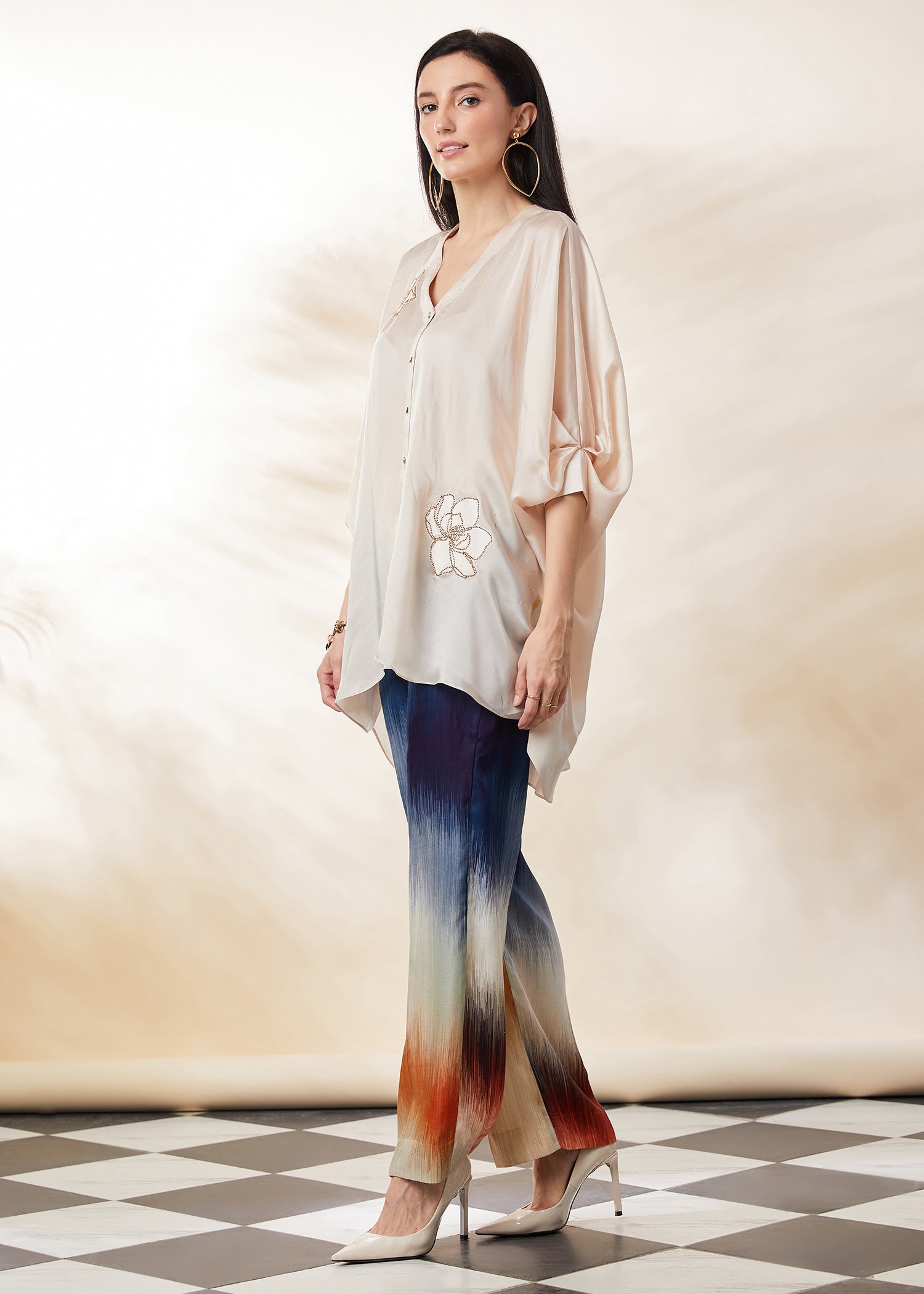 Emb Shirt W/Printed Pant Set