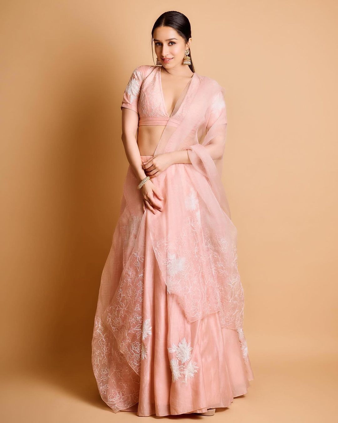 Pink Floral Embroidered Silk Lehenga Set