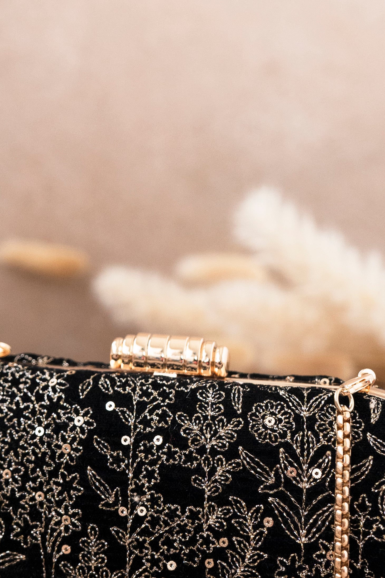 Thea Velvet Embroidered Clutch Black