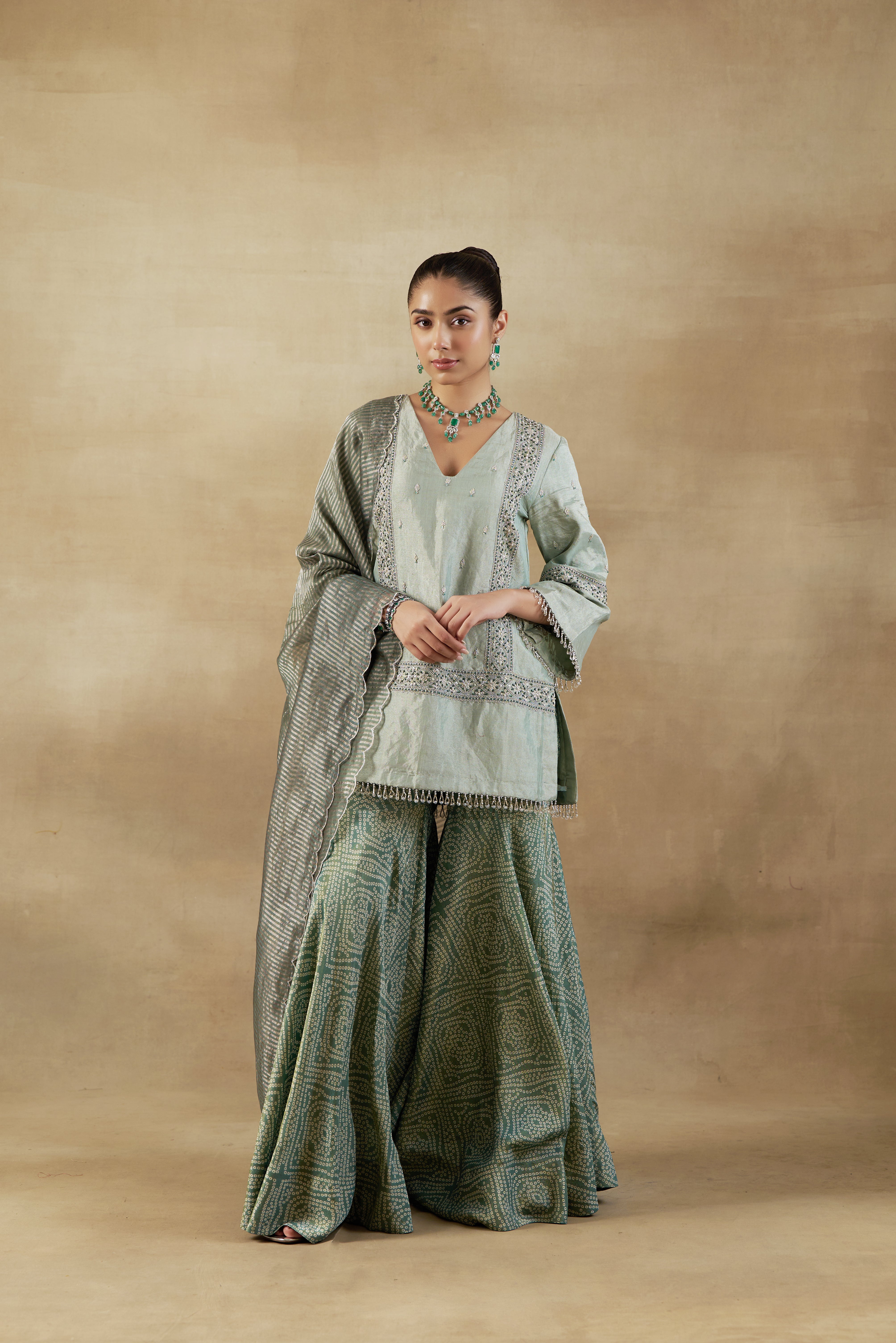 Green Garara Set With  Banarasi Dupatta