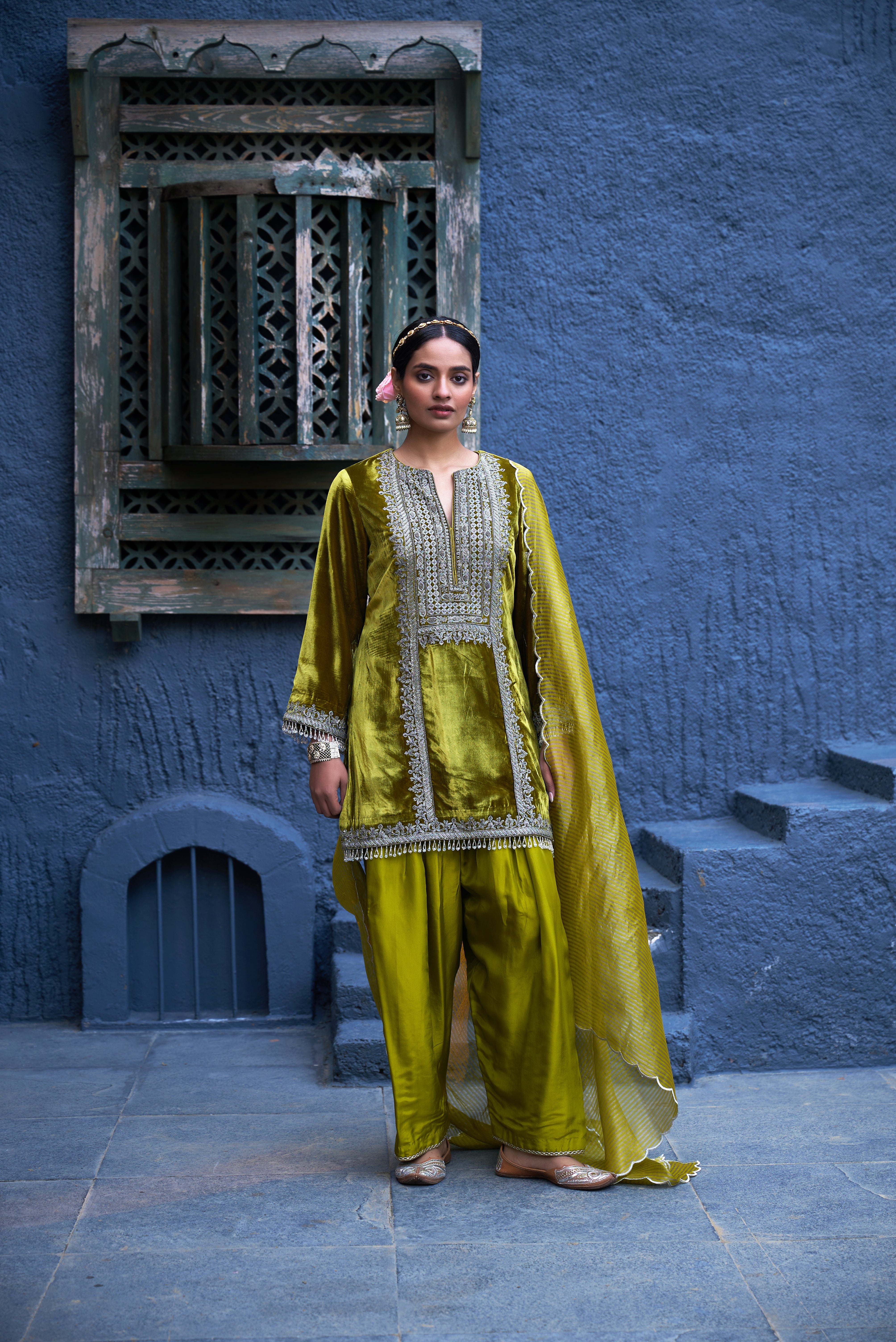 Short Velvet Kalidar With Salwar And Dupatta