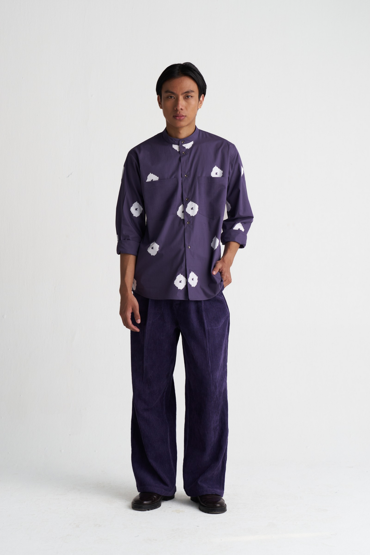All Over Print Band Collar Shirt Co-ord (set Of 2)
