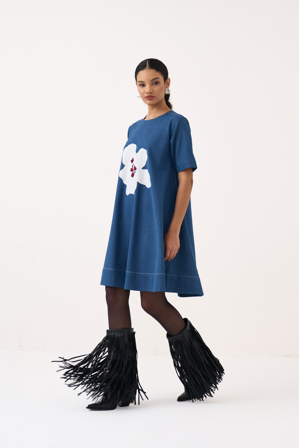 Textured Applique Denim Dress