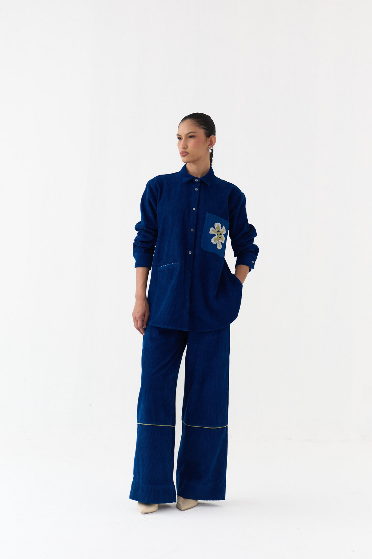 Hand Emb. Patch Pocket Shirt Co-ord (set Of 2)