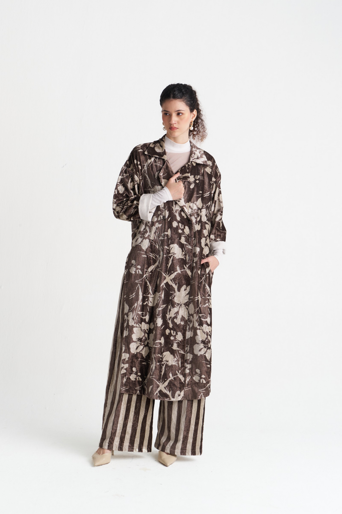 Velvet Floral Overlap Kaftan Co-ord (set Of 2)