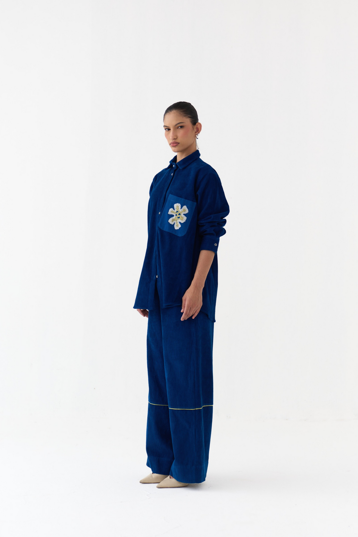 Hand Emb. Patch Pocket Shirt Co-ord (set Of 2)