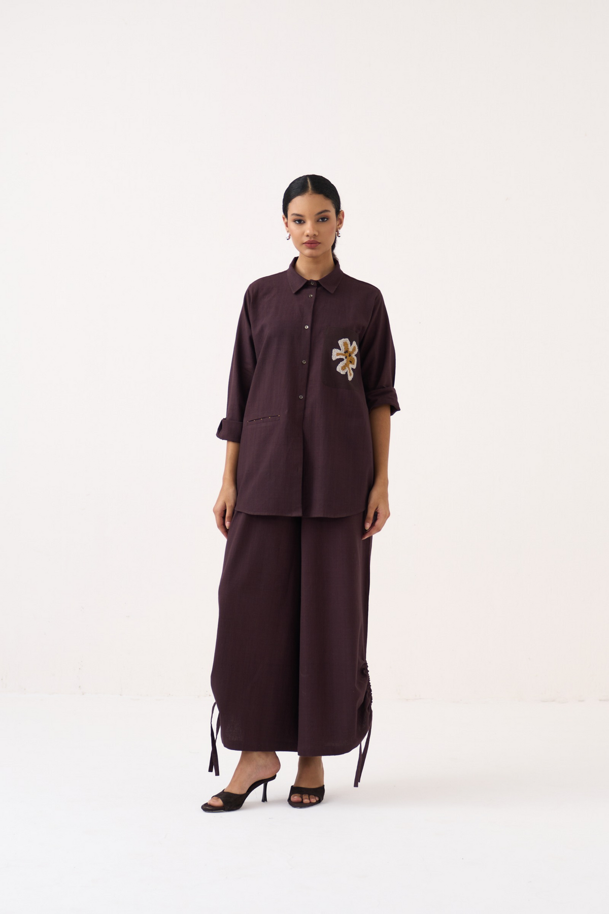 Hand Emb. Patch Pocket Shirt Co-ord (set Of 2)