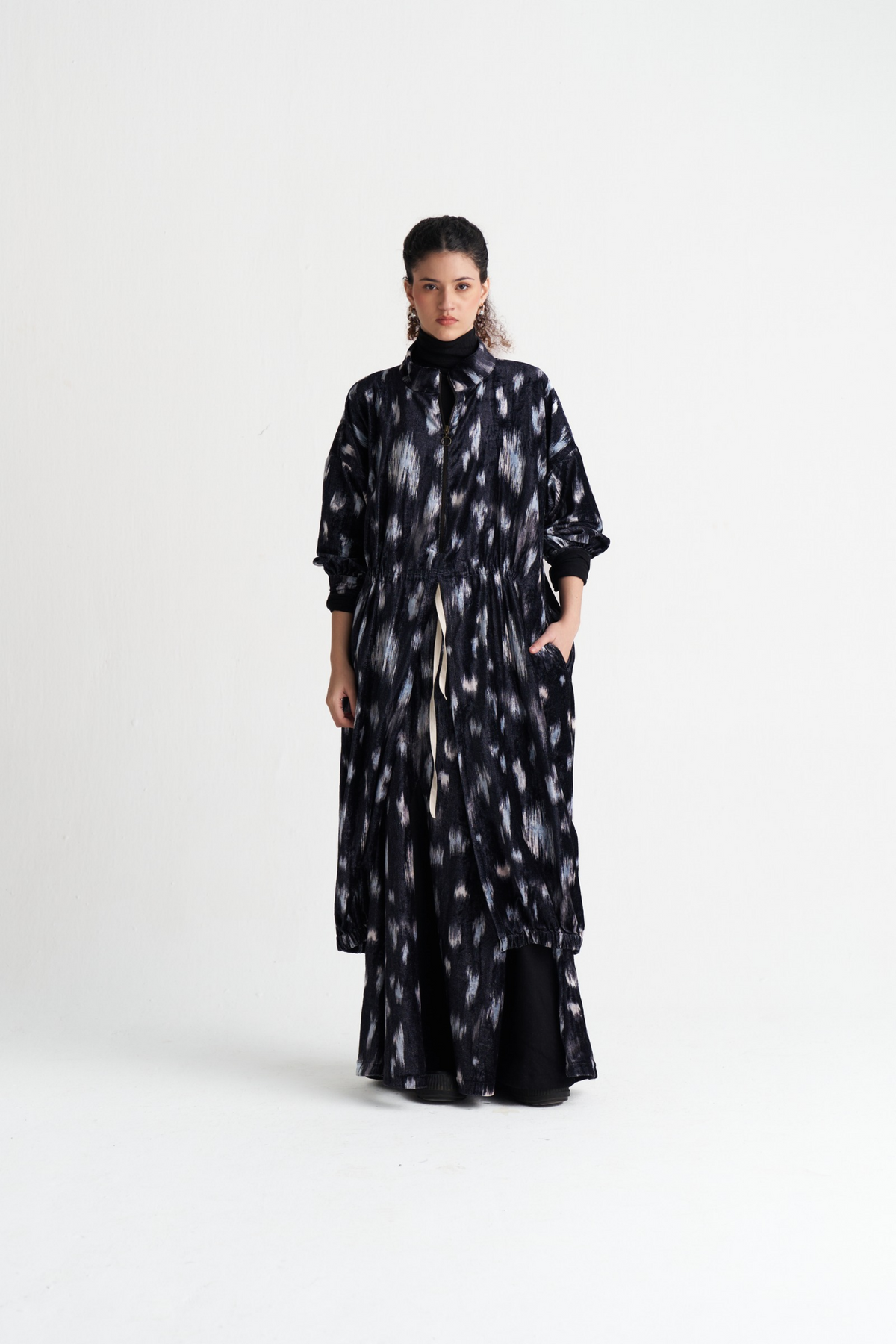 Ikat Print Velvet Circular Skirt Co-ord (set Of 2)