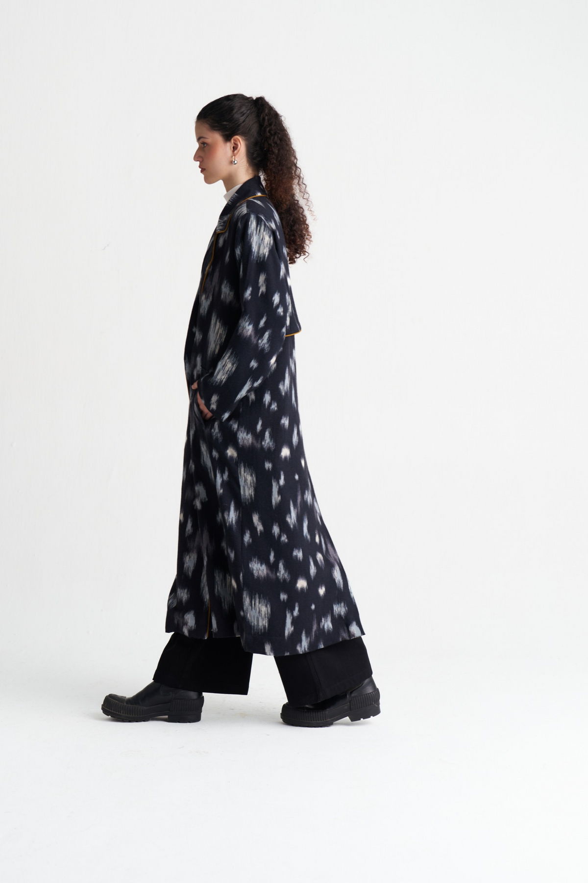 Ikat Print Woollen Trench Co-ord (set Of 2)