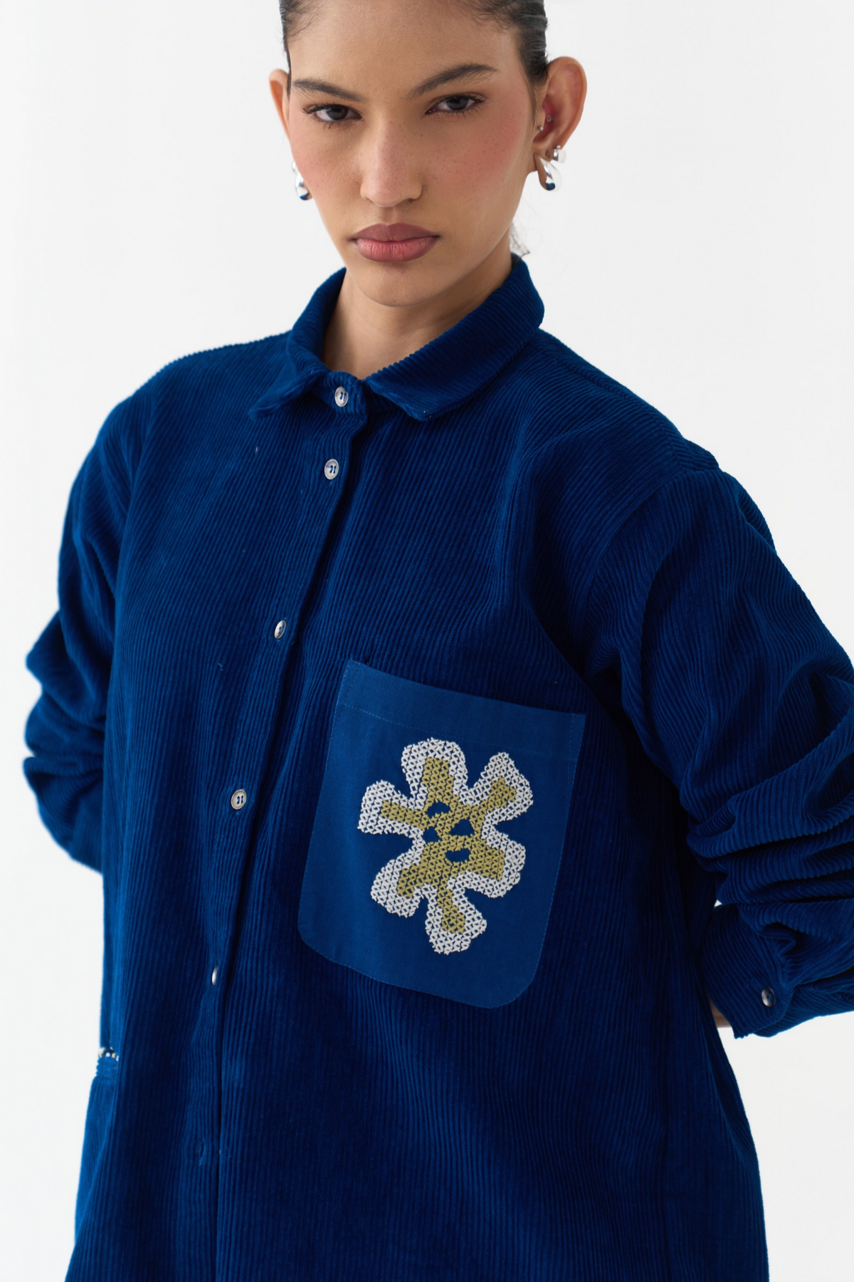 Hand Emb. Patch Pocket Shirt Co-ord (set Of 2)