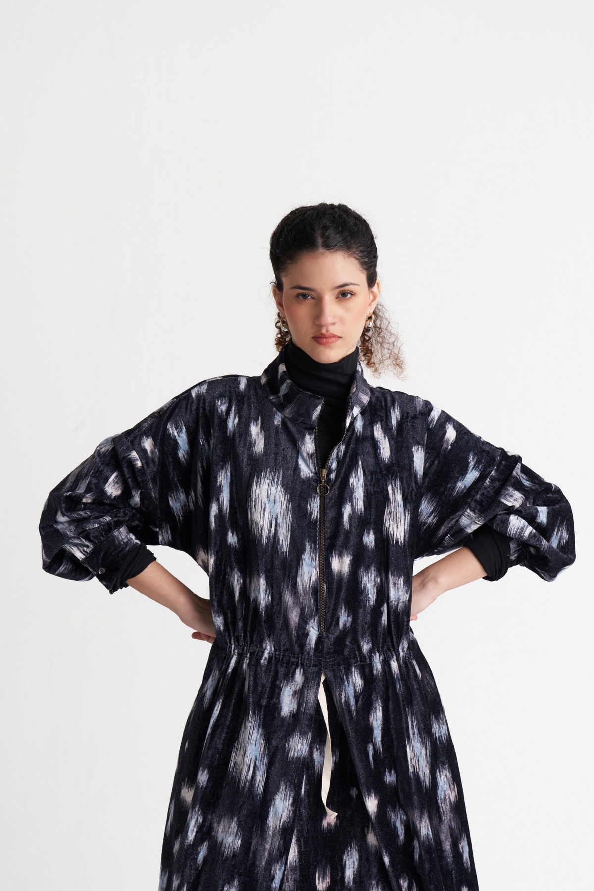 Ikat Print Velvet Circular Skirt Co-ord (set Of 2)