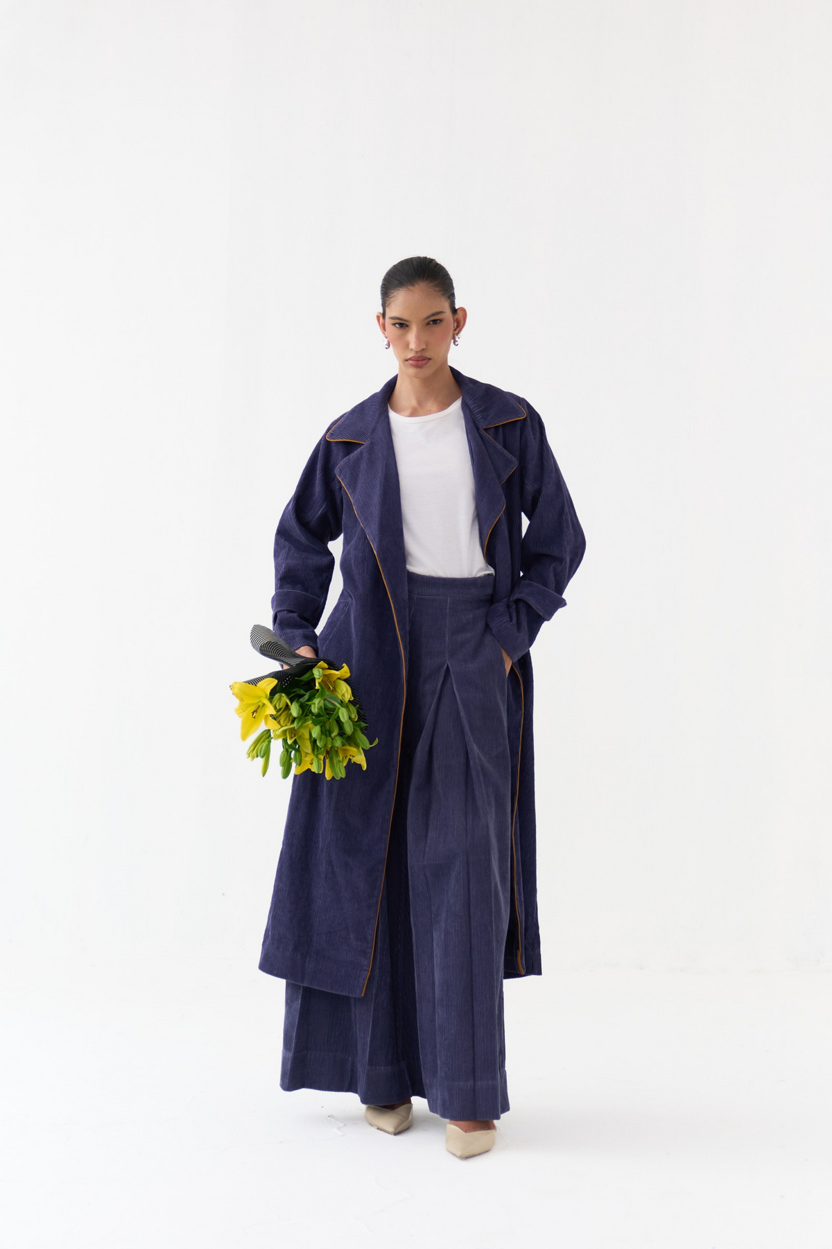 Emb. Patch Corduroy Trench Co-ord (set Of 2)