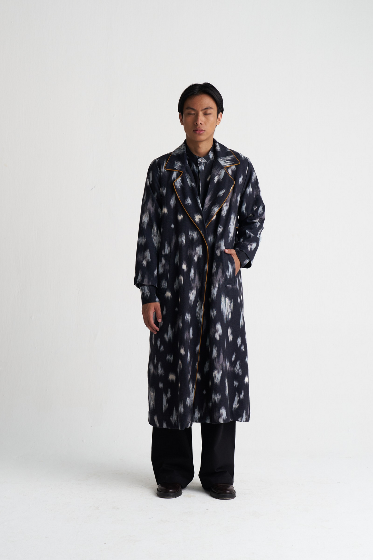 Ikat Print Woollen Trench Co-ord (set Of 3)