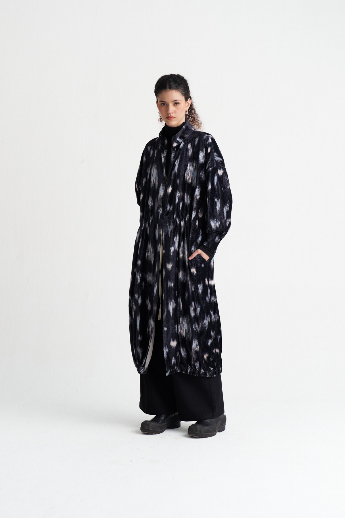 Ikat Print Velvet Drawstring Tunic Co-ord (set Of 2)