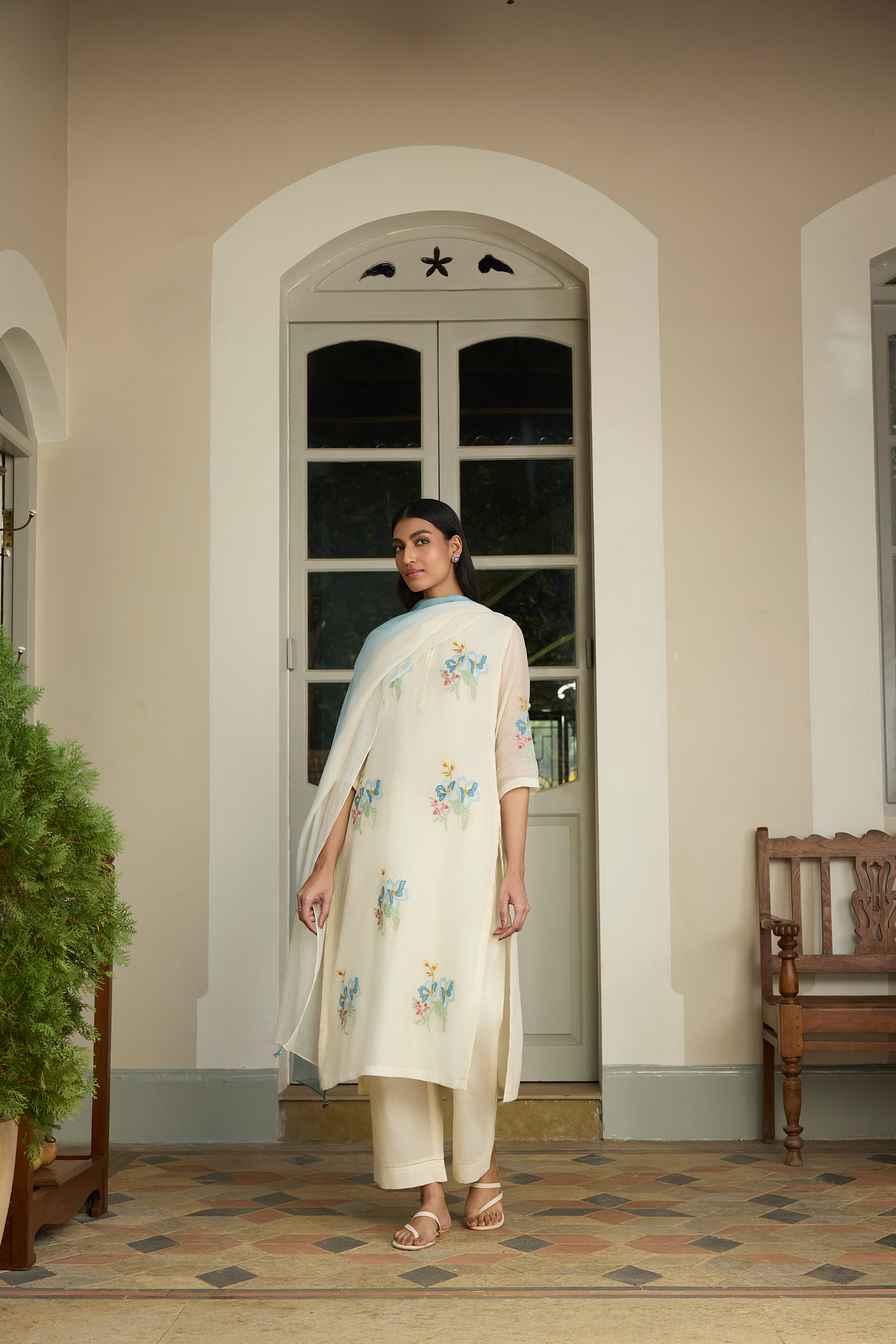 Ivory Floral Kurta Set