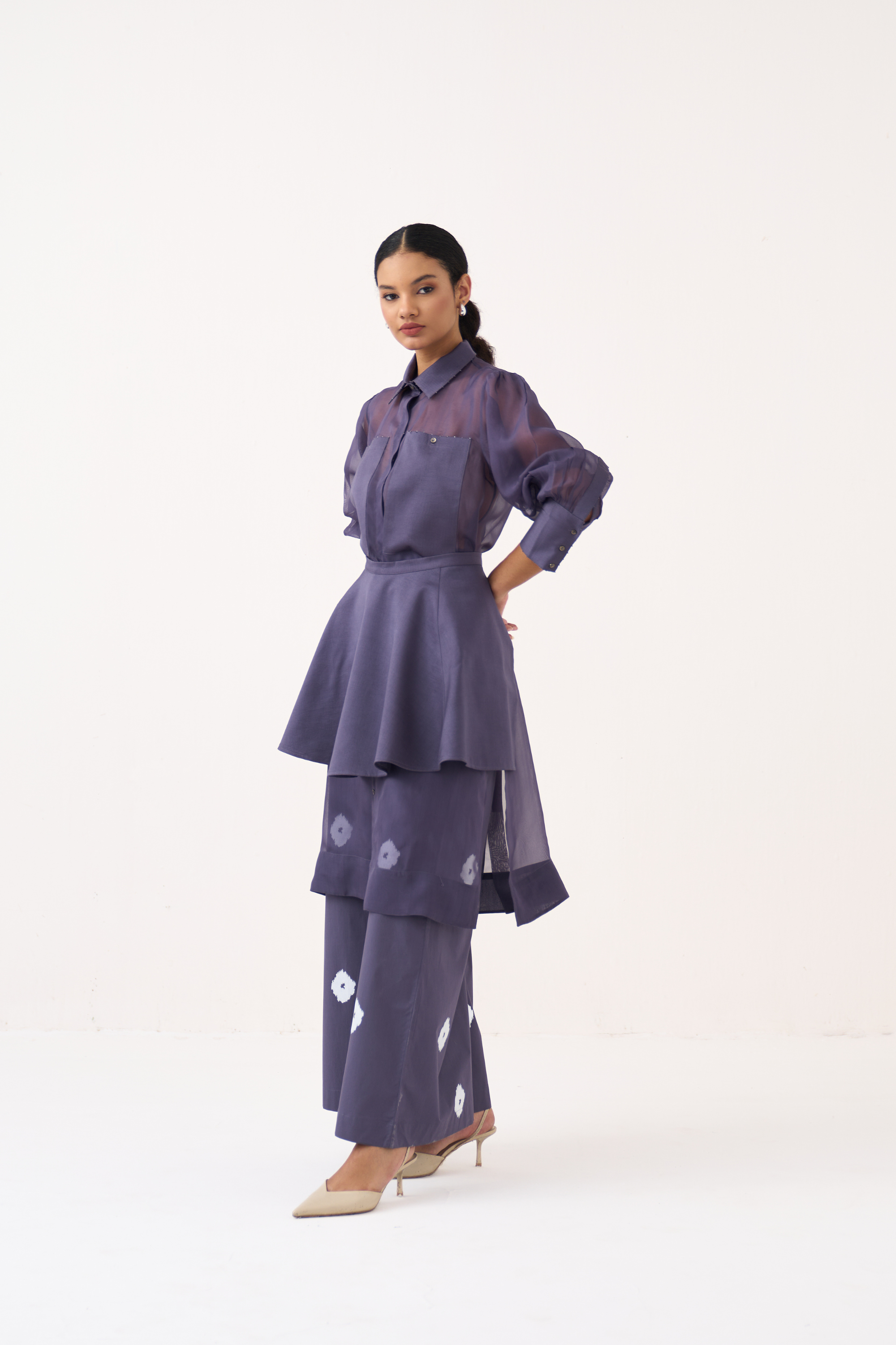 Beaded Collar Sheer Shirt Co-ord