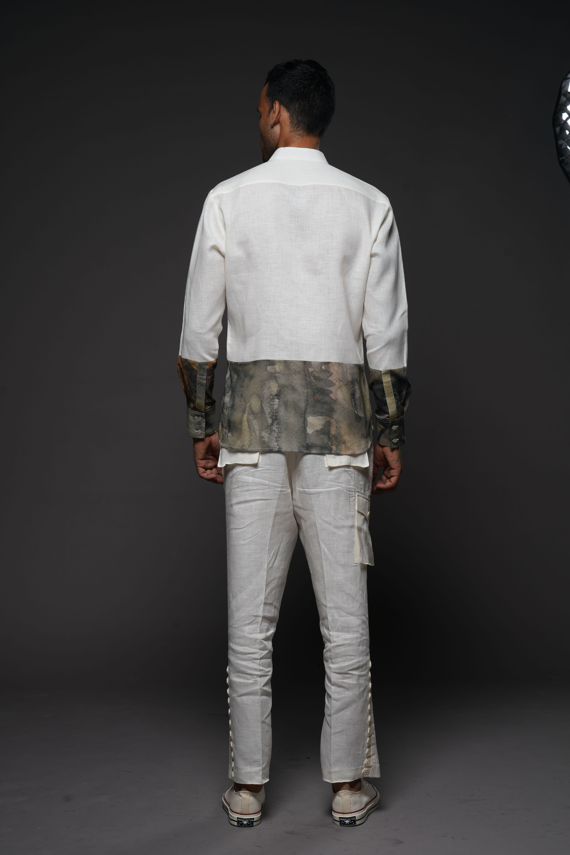 Linen Shirt With Printed Voil Hem
